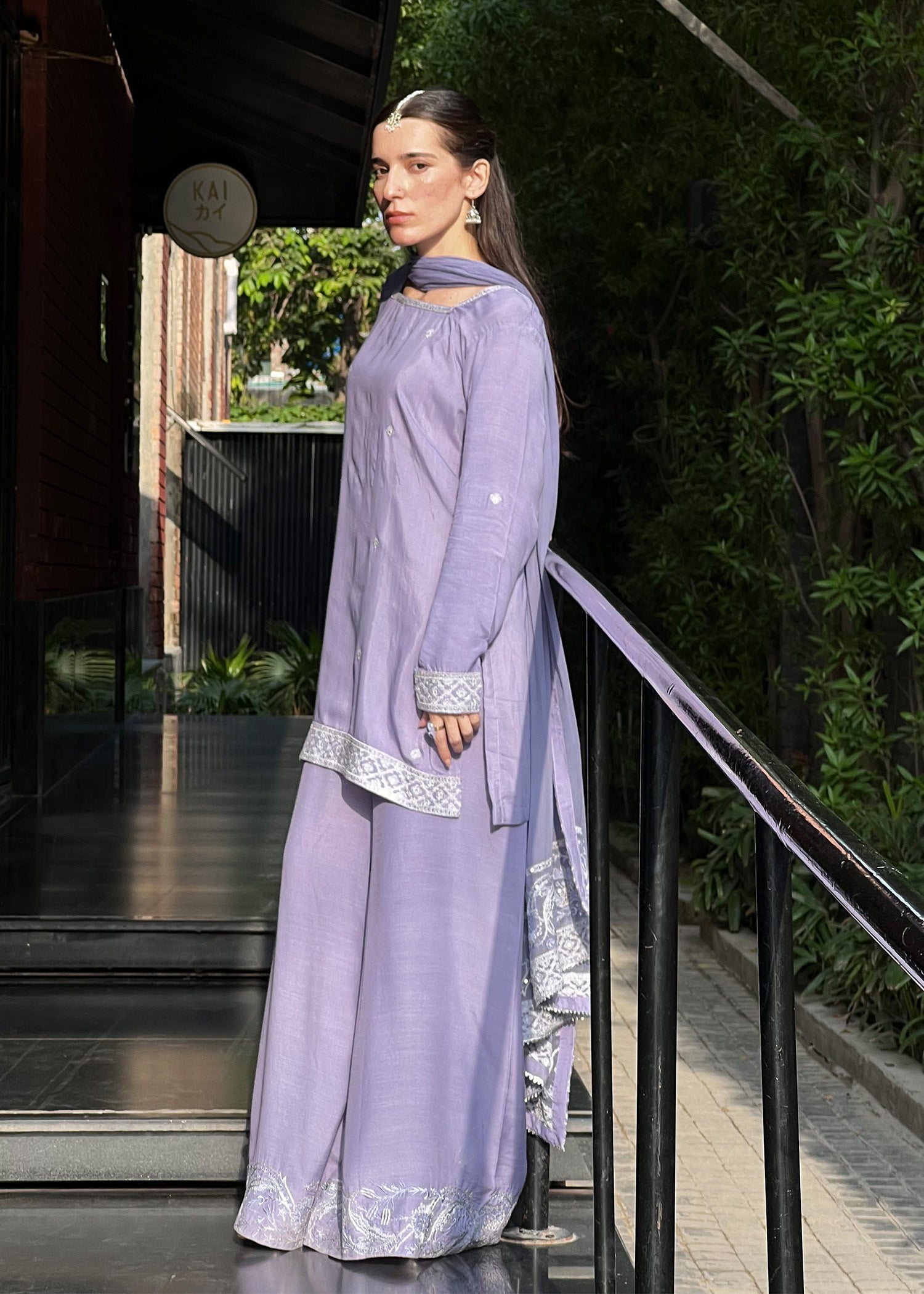 raw silk Kurta Set in Purple ash