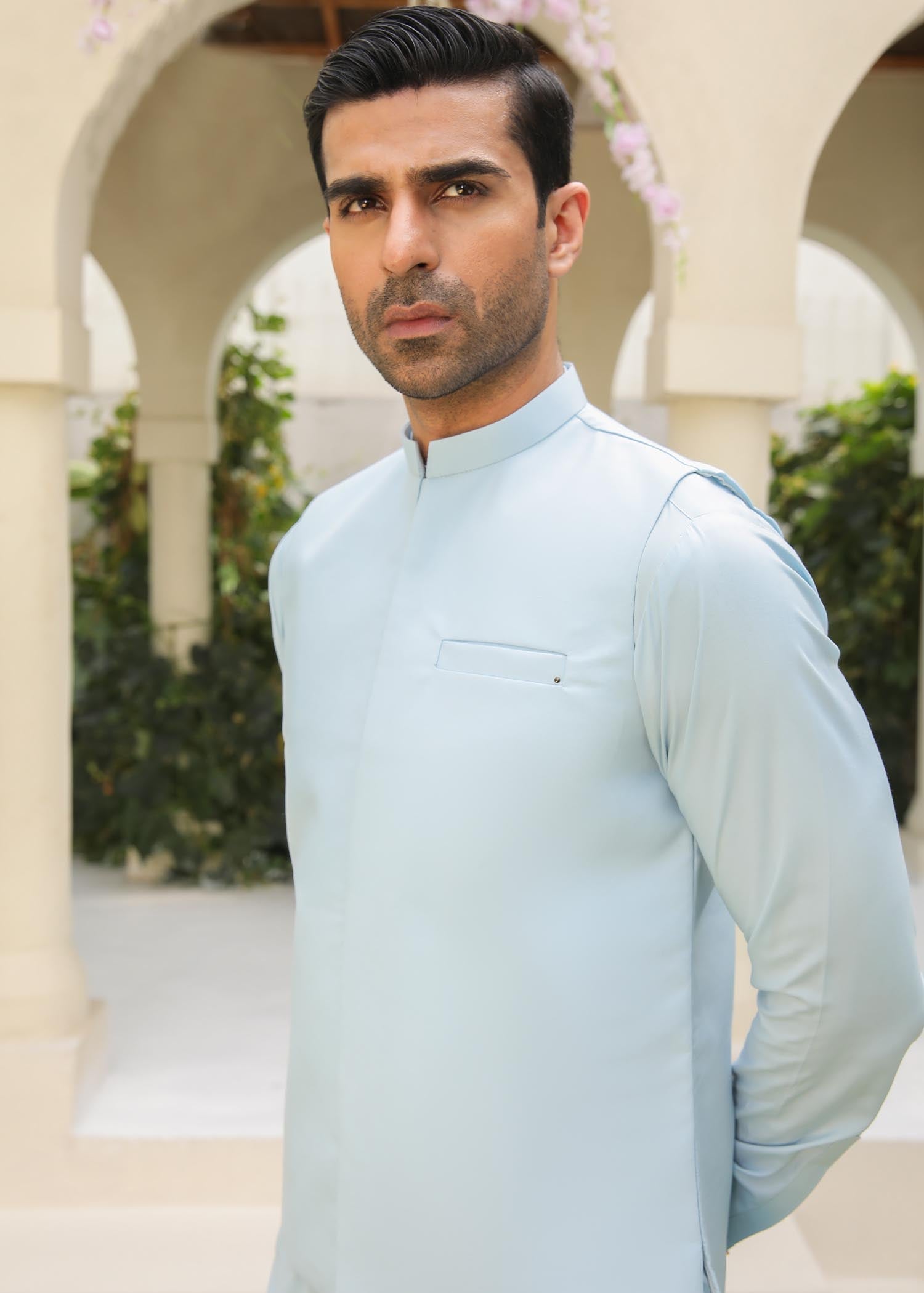 wash & wear Waistcoat in Sky blue