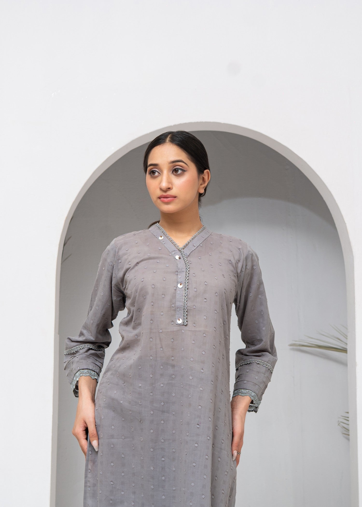 cotton Kurta Set in Pastel grey