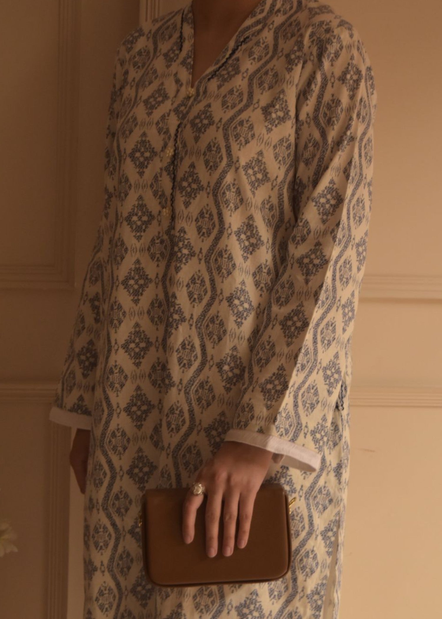 khaddar Kurta Set in Sapphire blue, off-white, navy blue