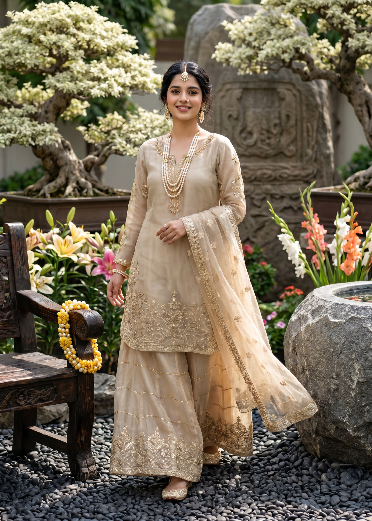 tissue silk Kurta Set in Gold