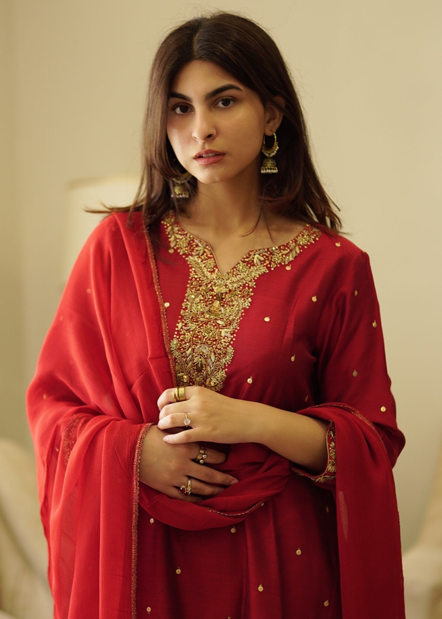 khaddi silk Kurta Set in Blood red