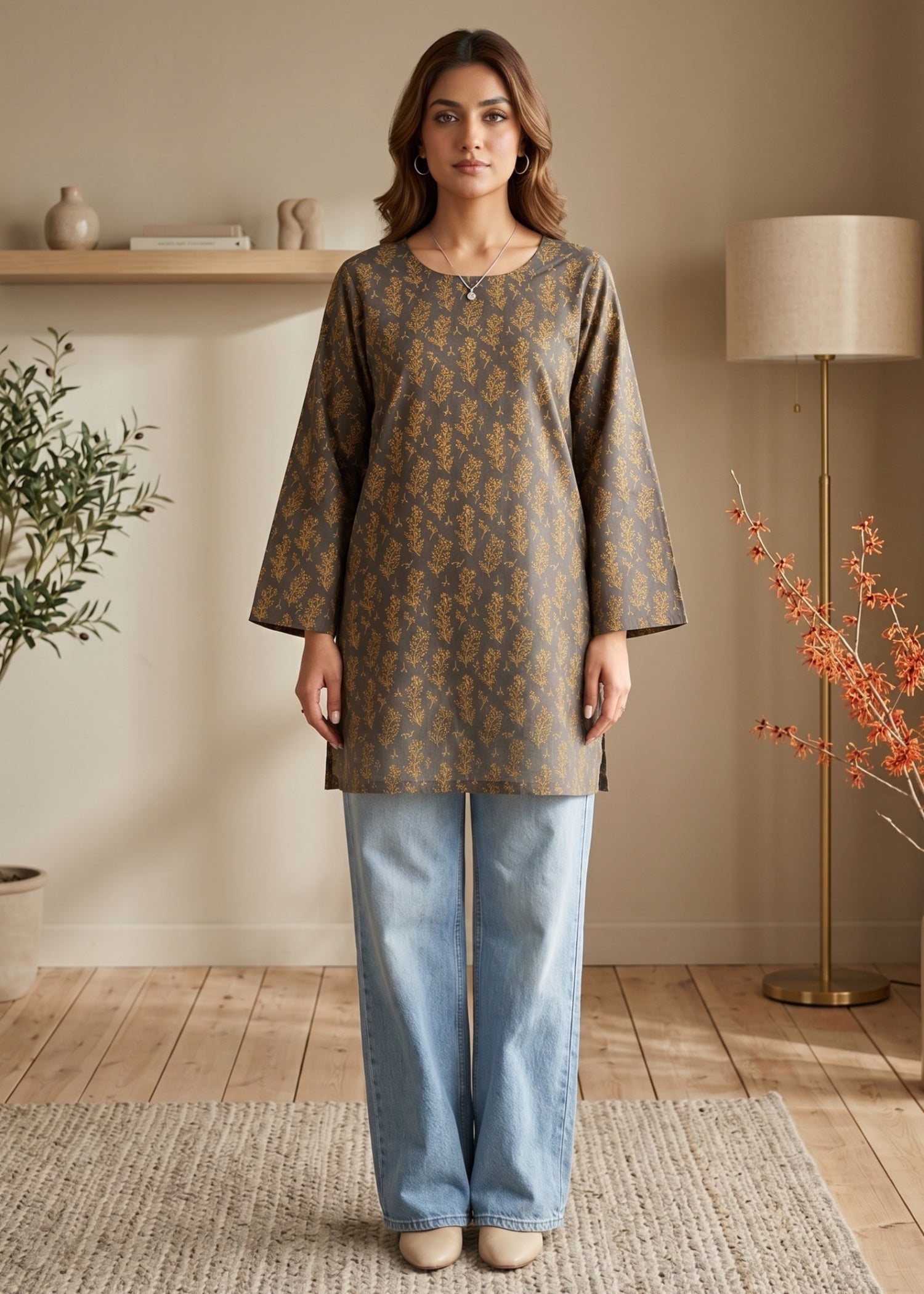 lawn cotton Kurti in Army green