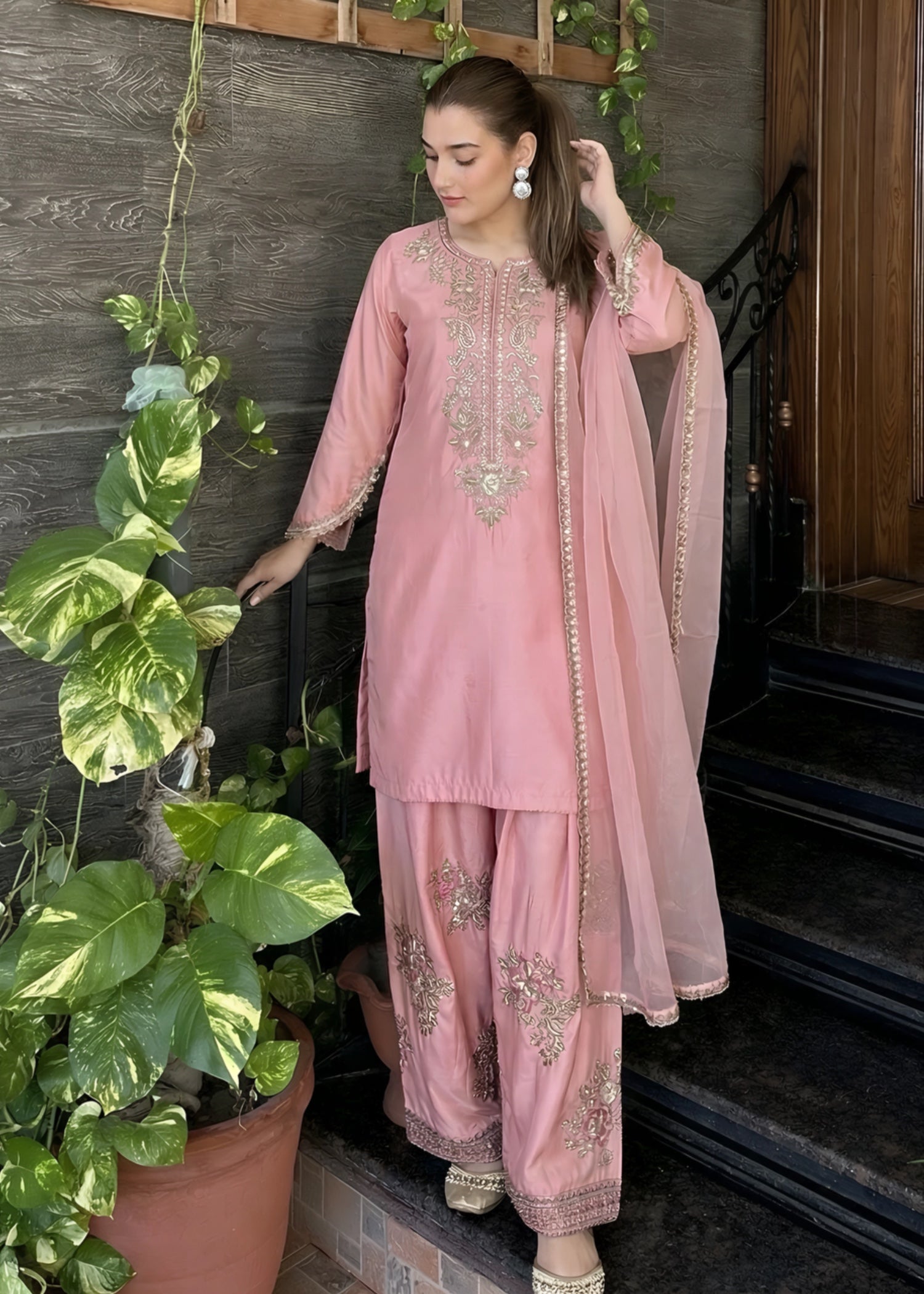 silk Kurta Set in Indian pink