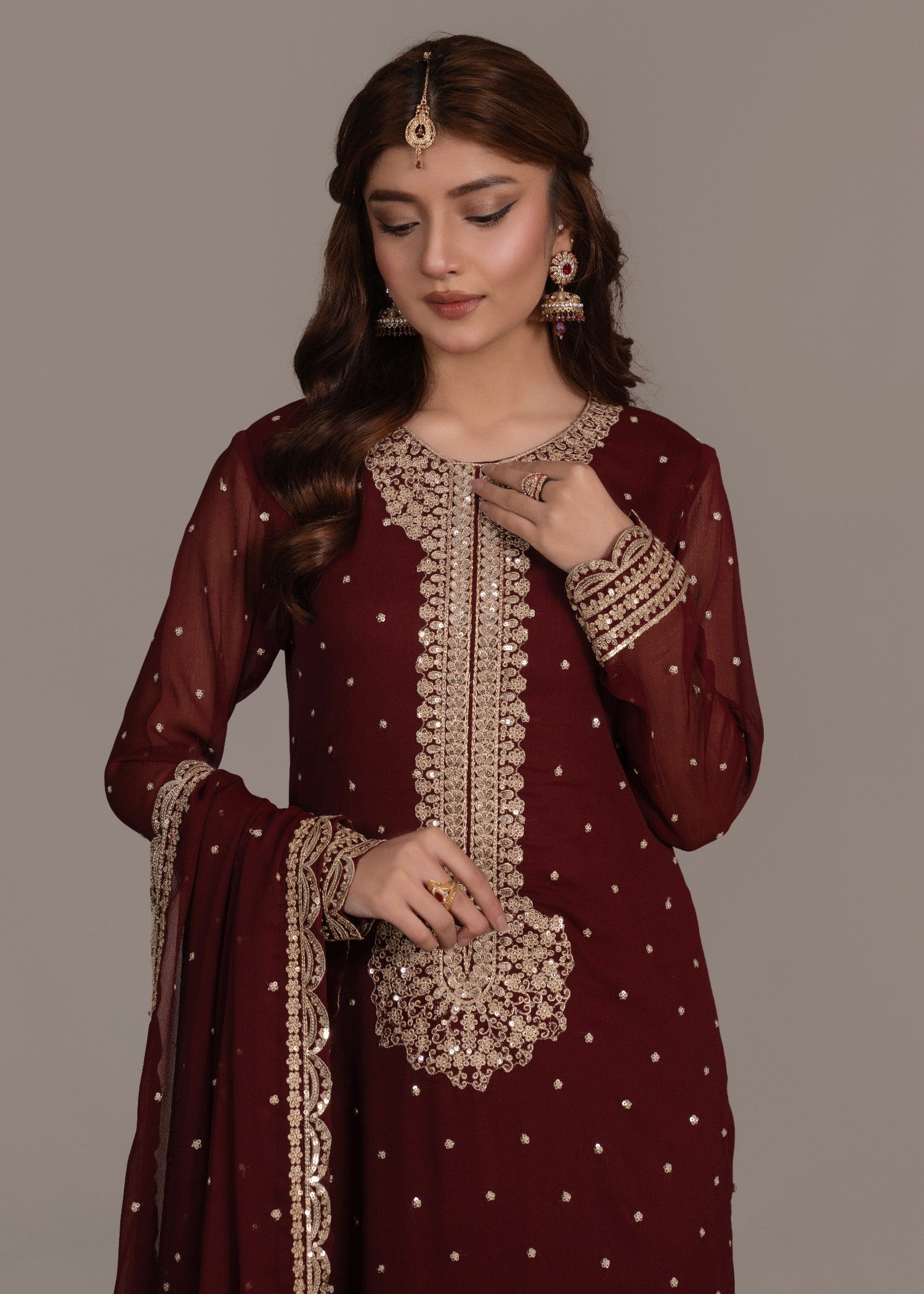chiffon Unstitched in Maroon