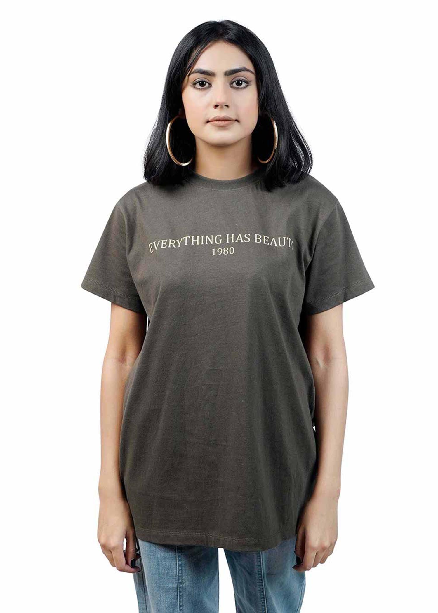 single jersey knit T Shirt in Dark green