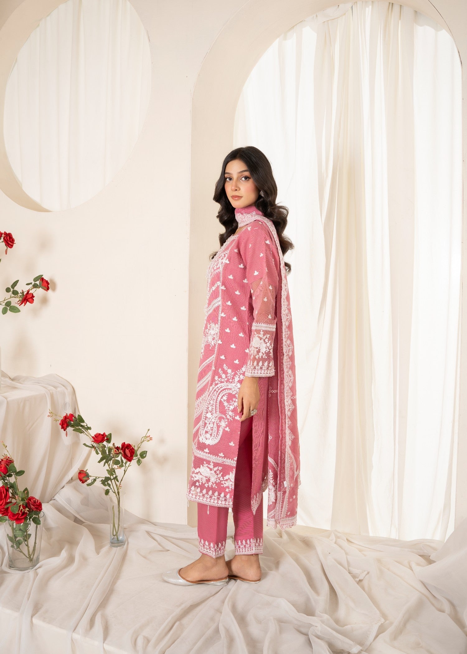 cotton net Kurta Set in Blush pink