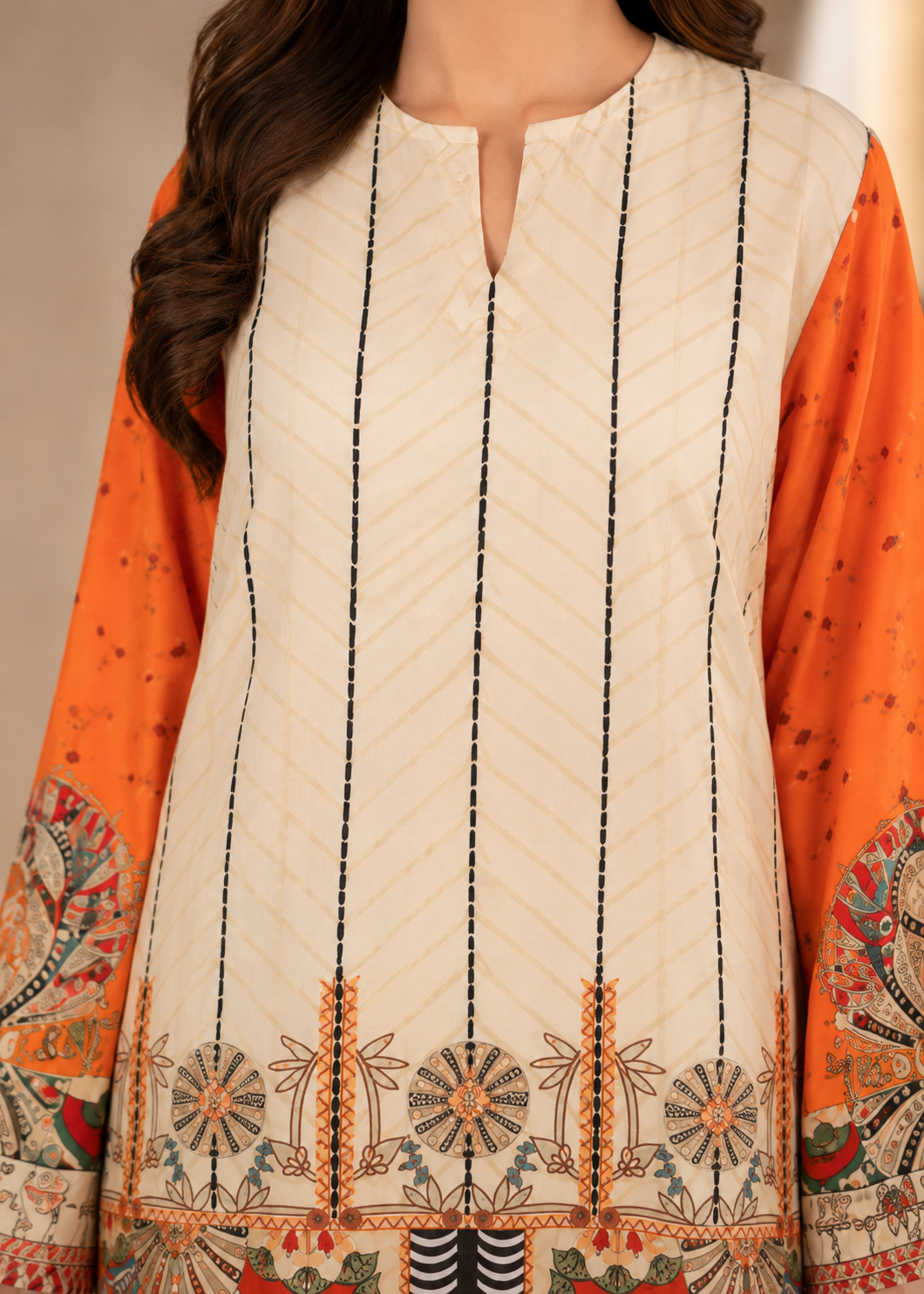 lawn Co Ord Sets in Cream, orange