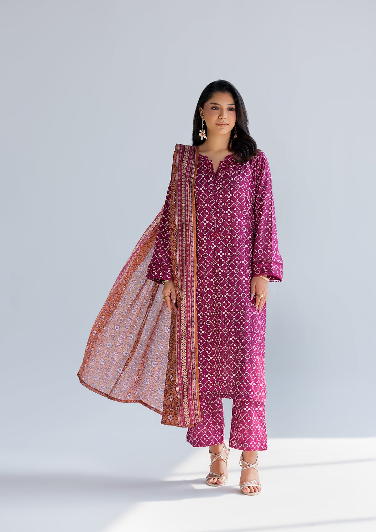 lawn Kurta Set in Amaranth