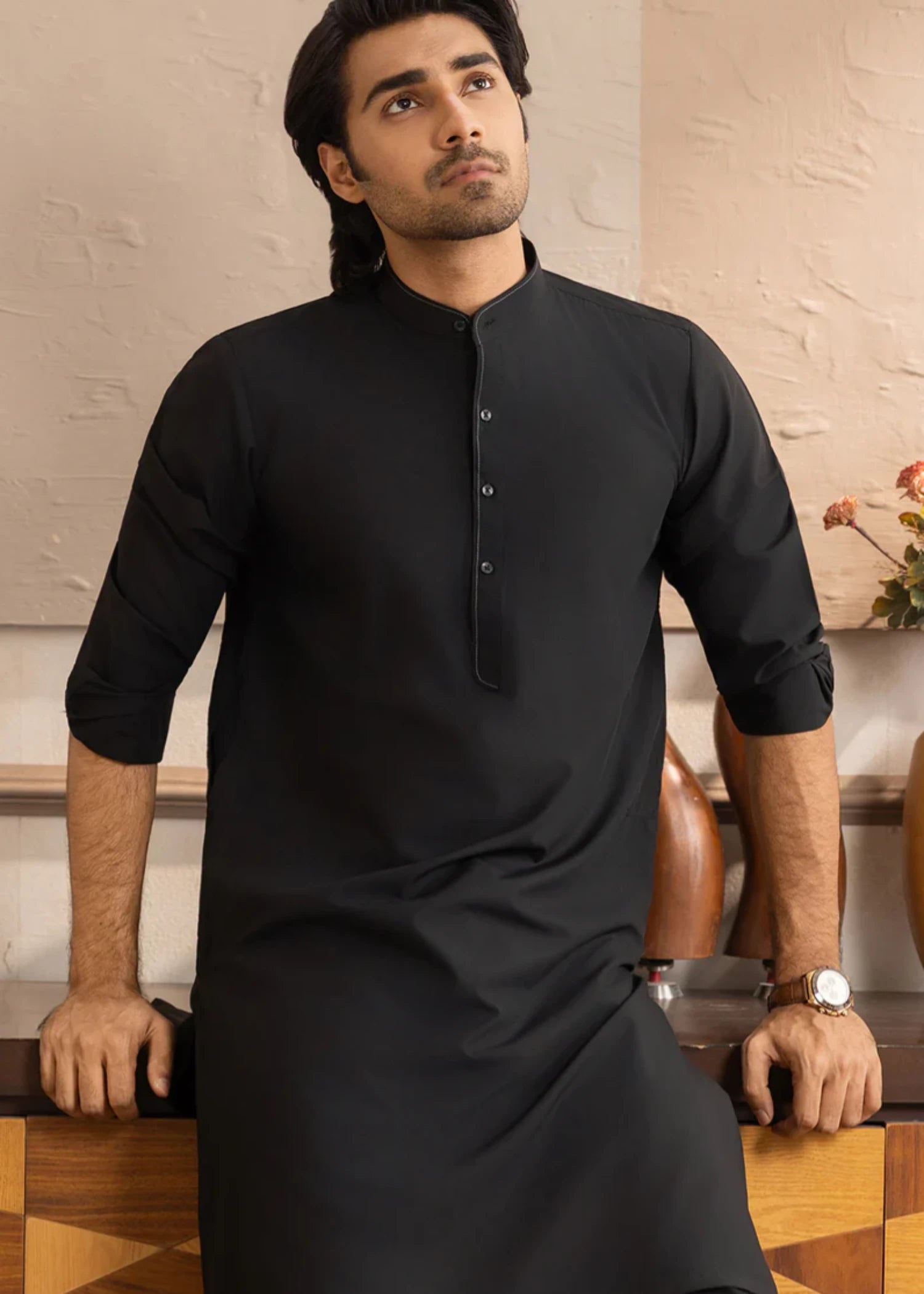 cotton Shalwar Kameez in Charcoal black