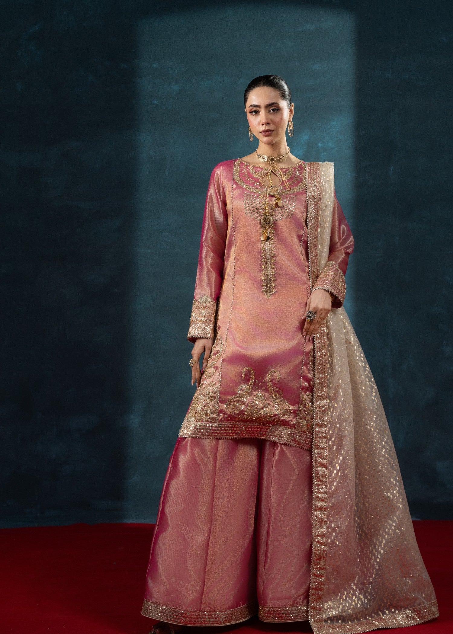 tissue Sharara in Coral pink