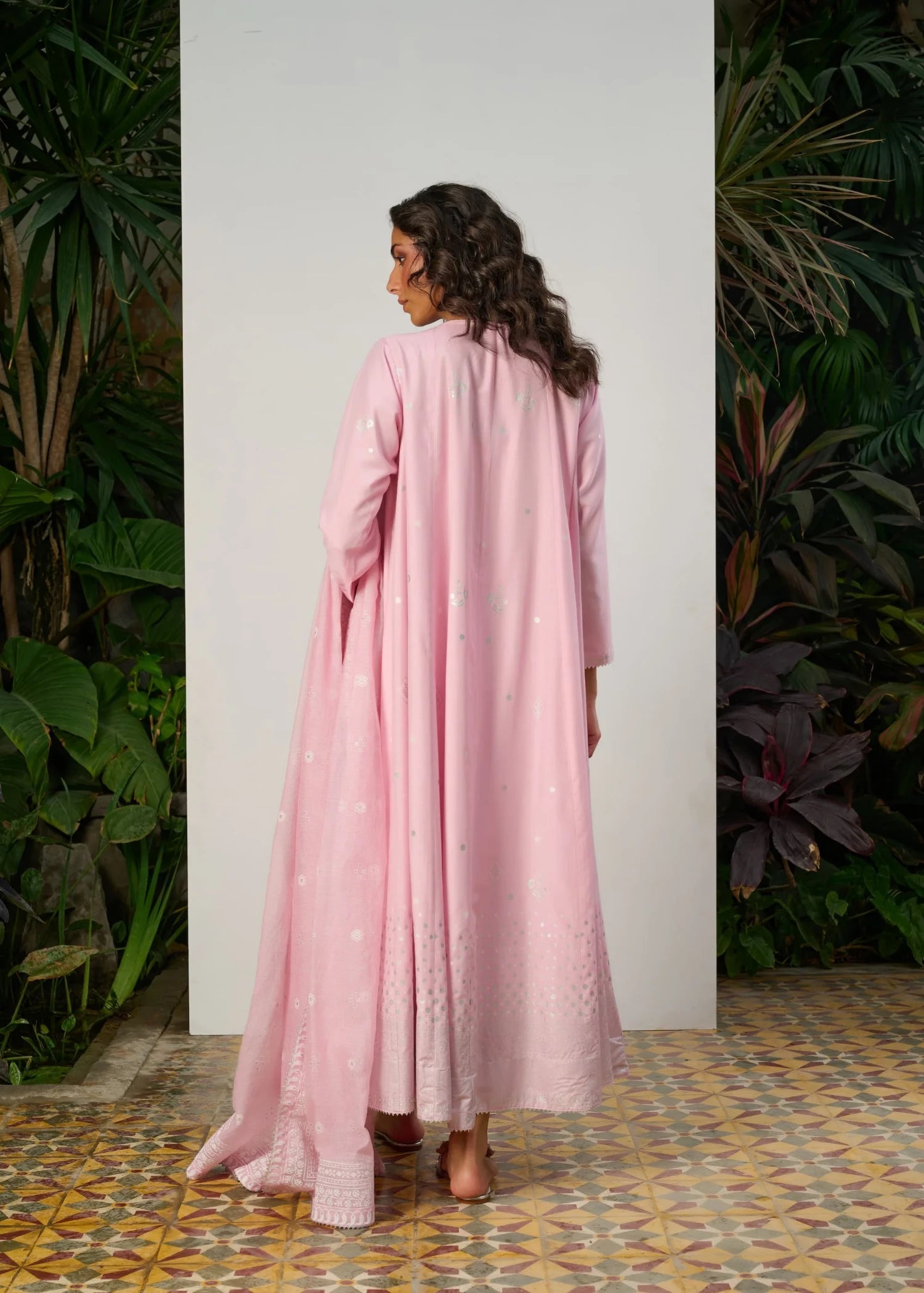 cotton silk Anarkali in Pink