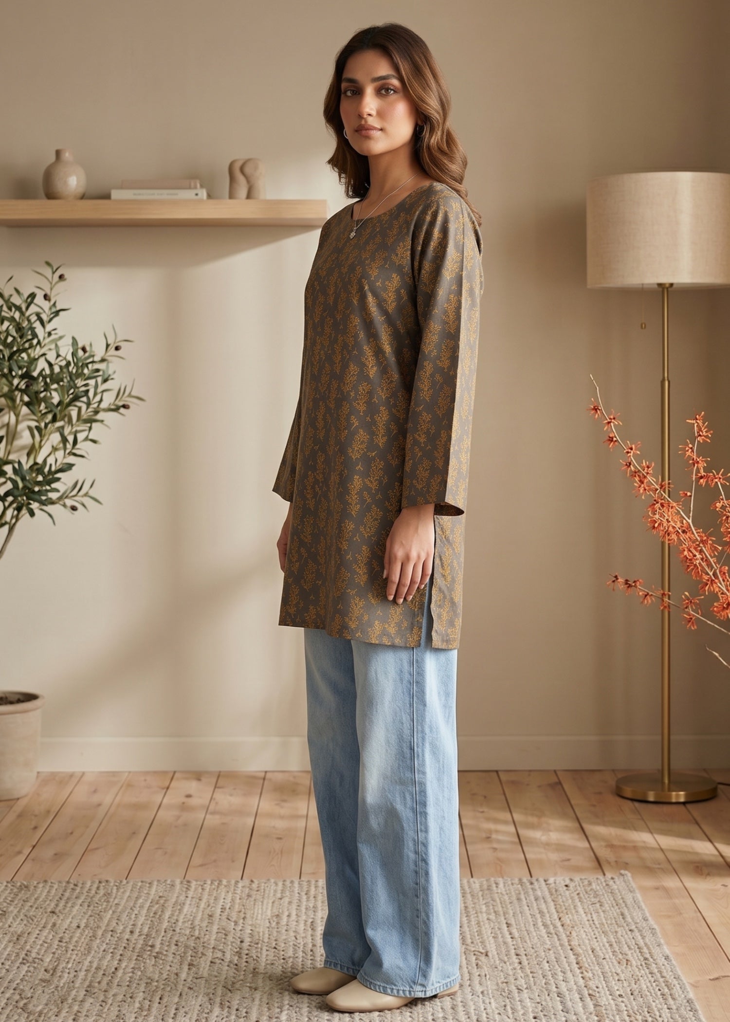 lawn cotton Kurti in Army green