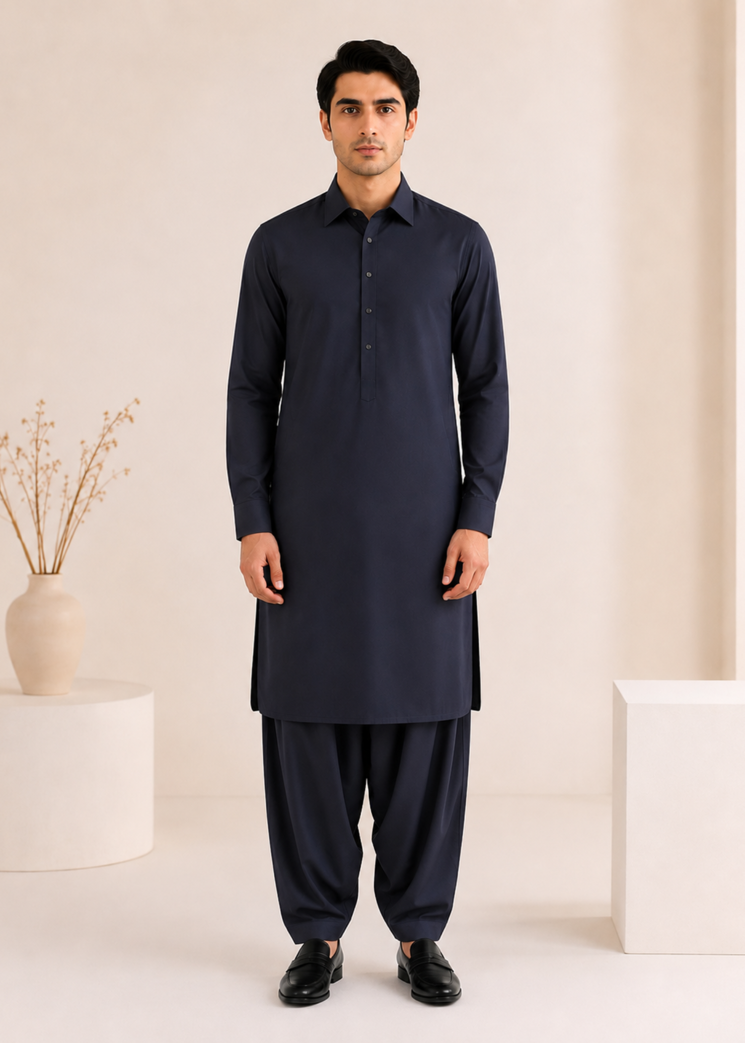 wash & wear Shalwar Kameez in Navy blue by Muraqsh