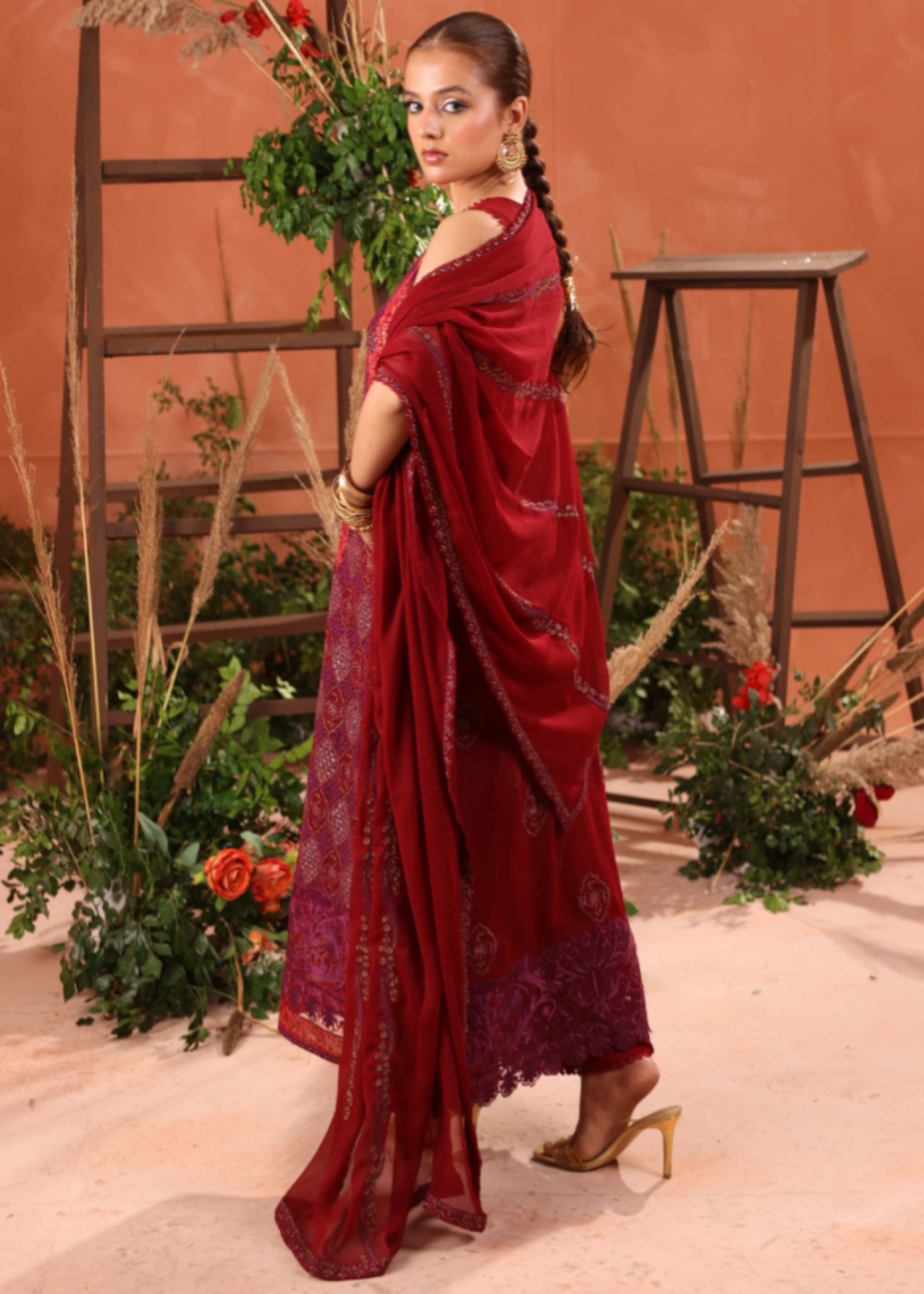 chiffon Kurta Set in Rosewood
