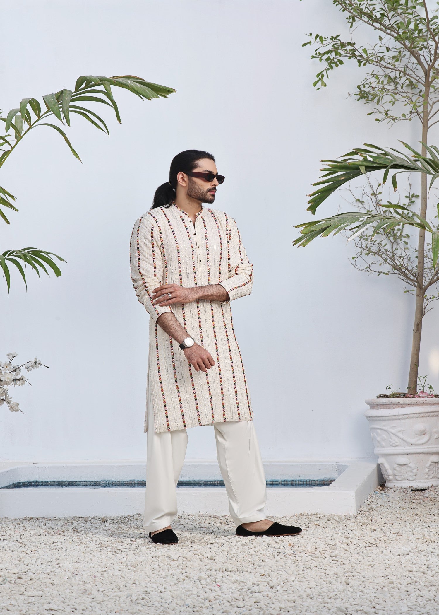 chiffon Kurta Set in Cream by J Pardesi