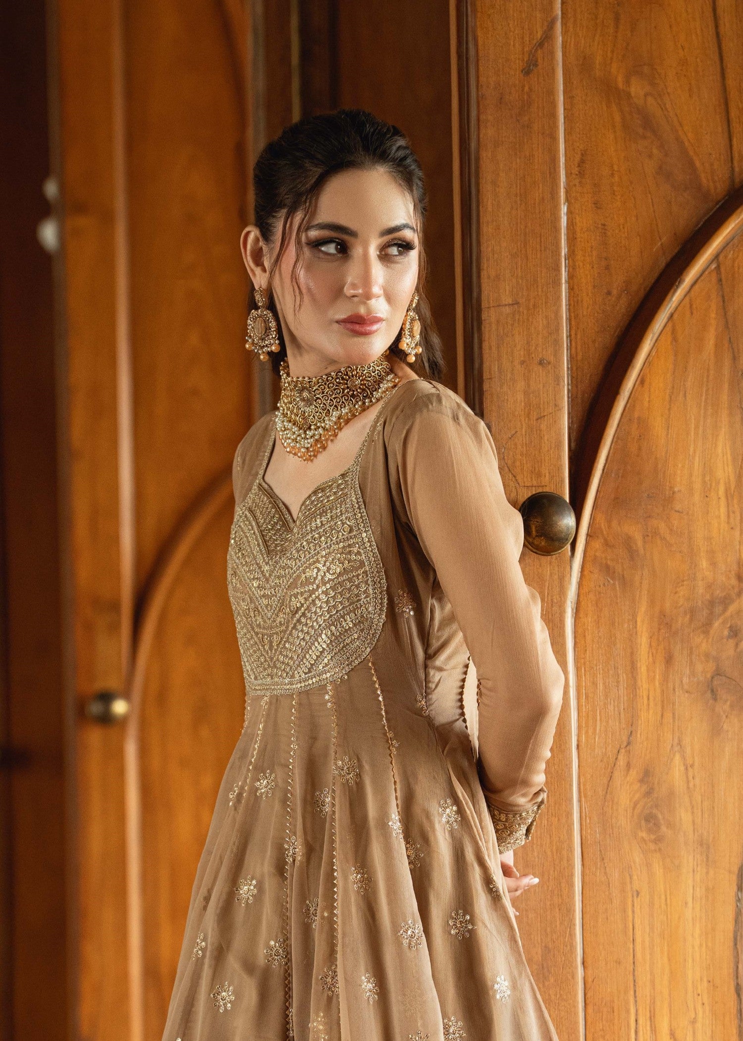 chiffon Maxi in Camel brown