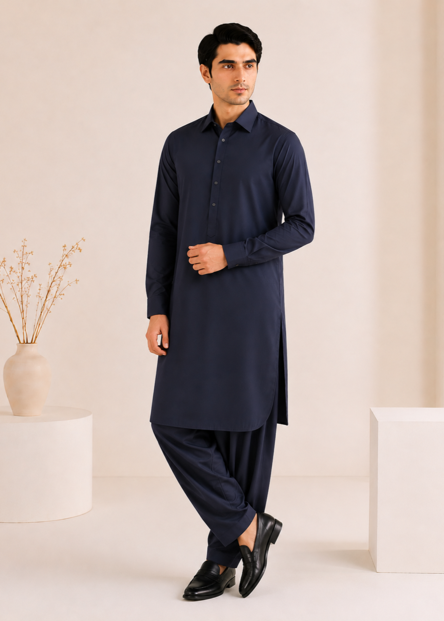 wash & wear Shalwar Kameez in Navy blue by Muraqsh