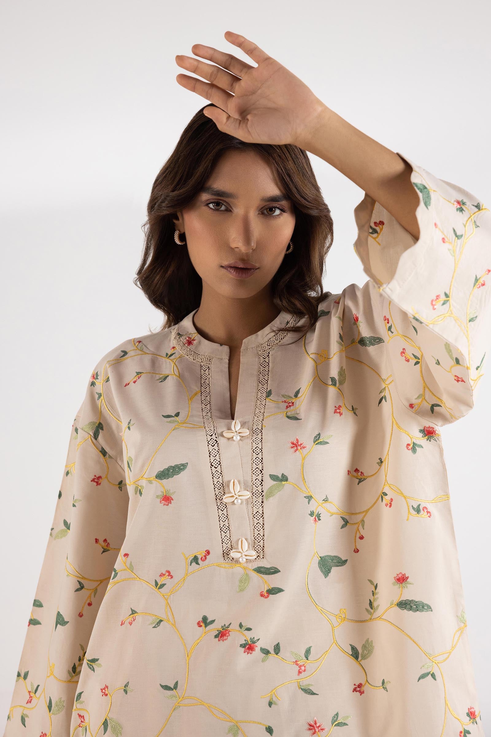 lawn Kurti in Beige