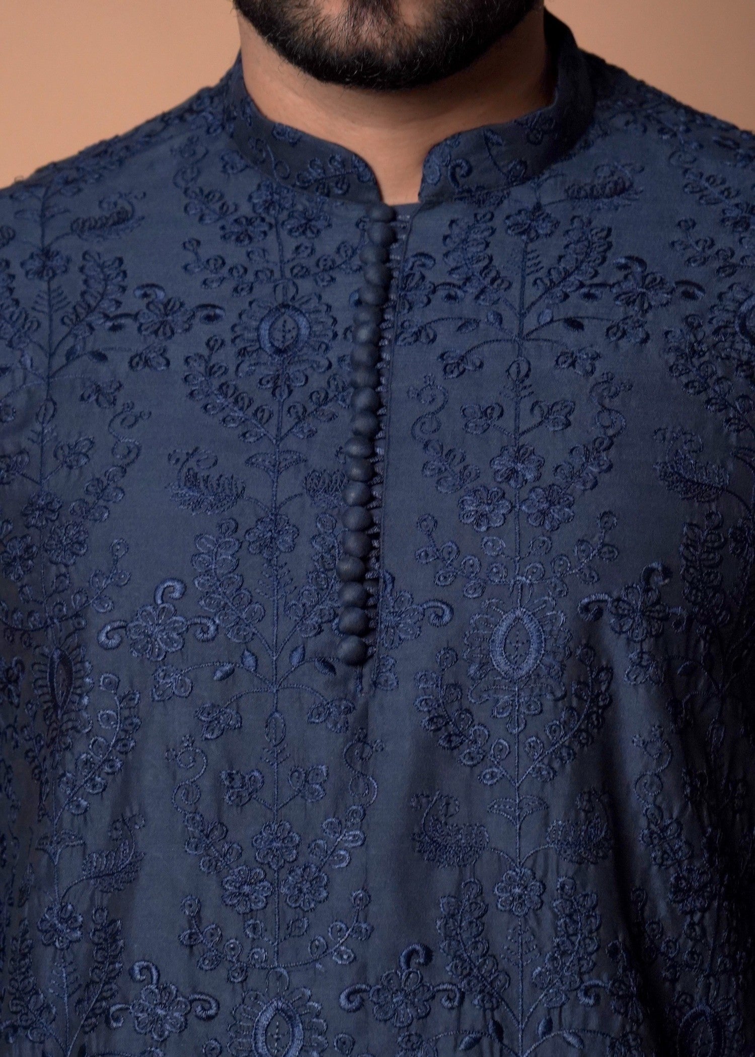 cotton silk Kurta Set in Navy blue