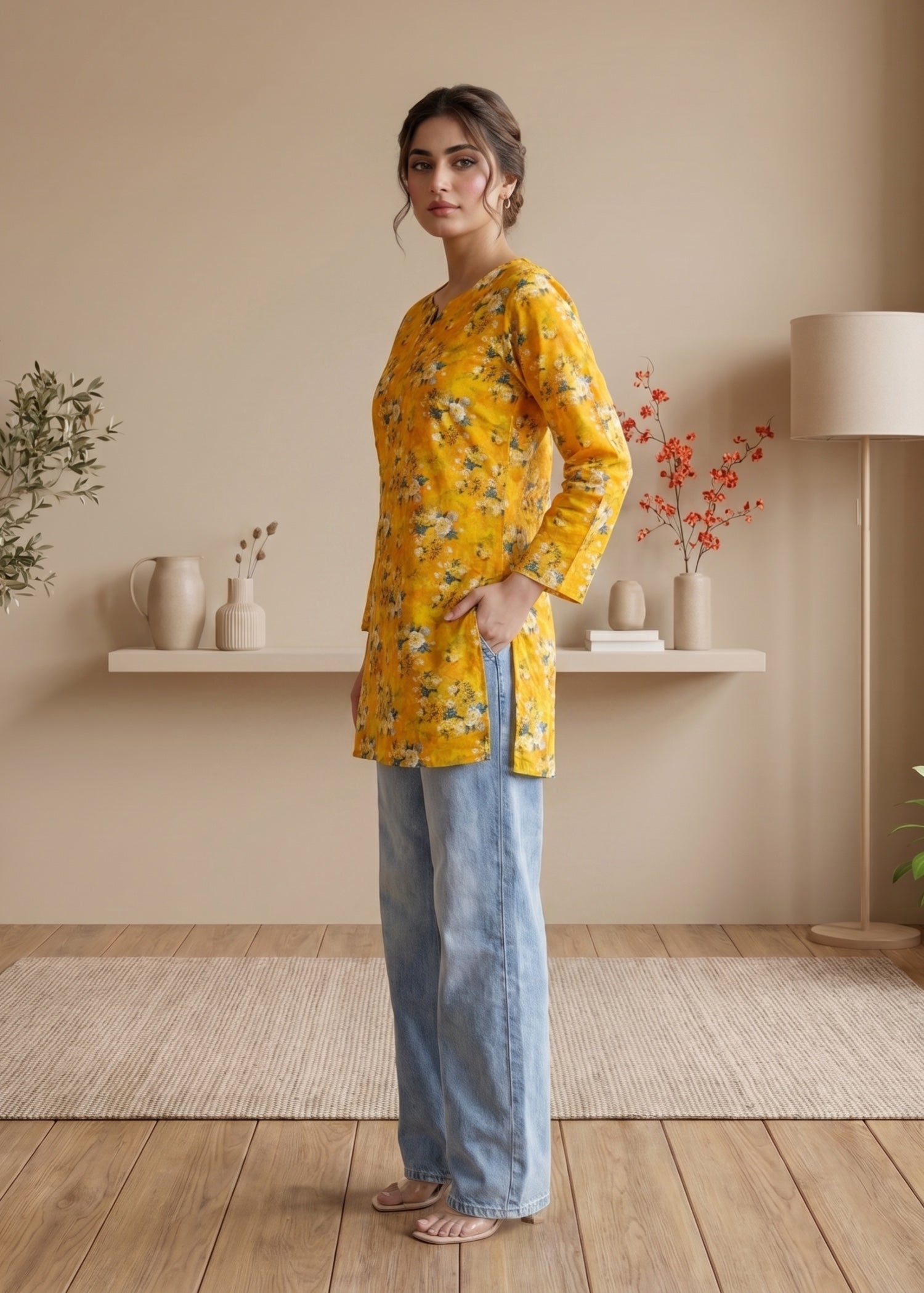 lawn cotton Kurti in Orange