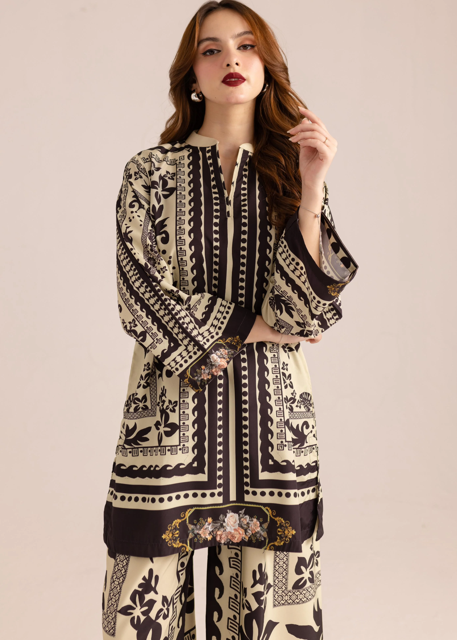 poly lawn Co Ord Sets in Floral white