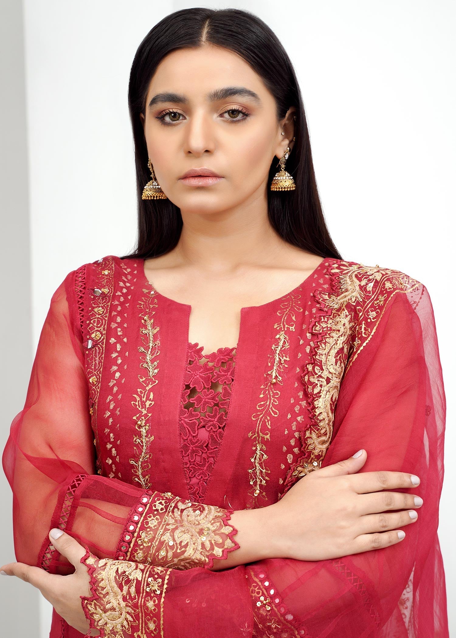 organza Kurta Set in Cherry red