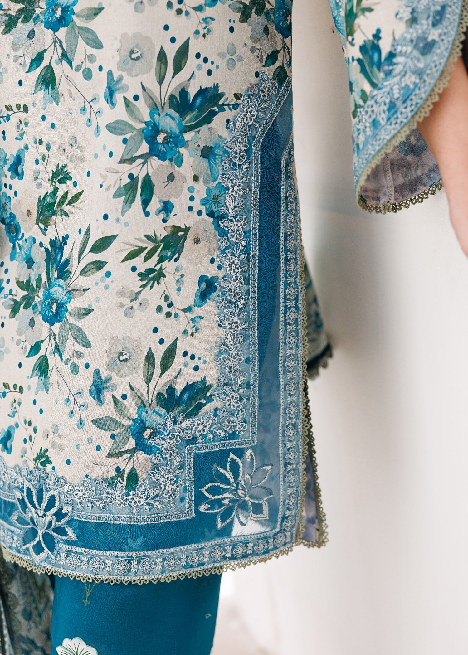 lawn Kurta Set in Aegean blue