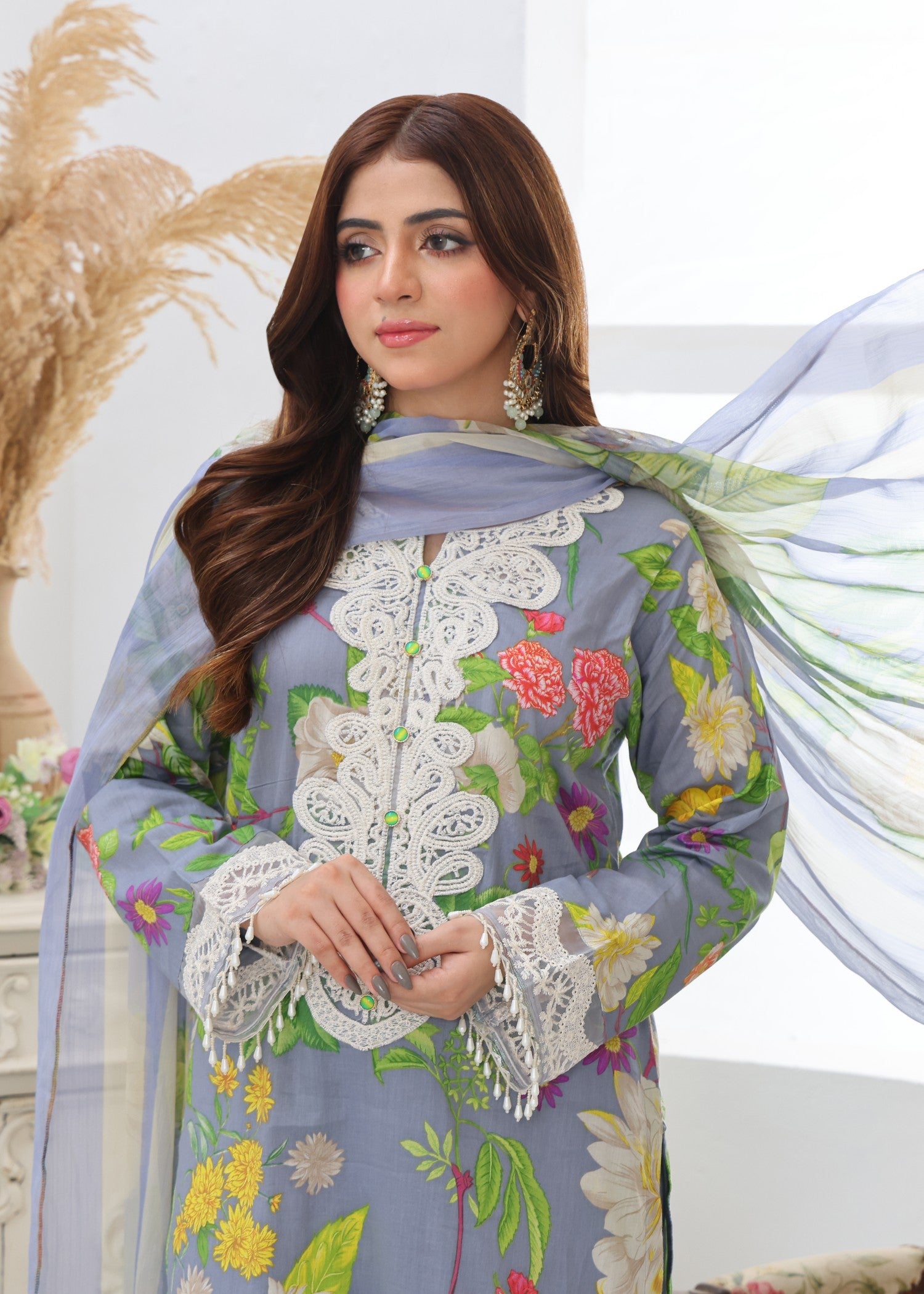 lawn Kurta Set in Cool grey