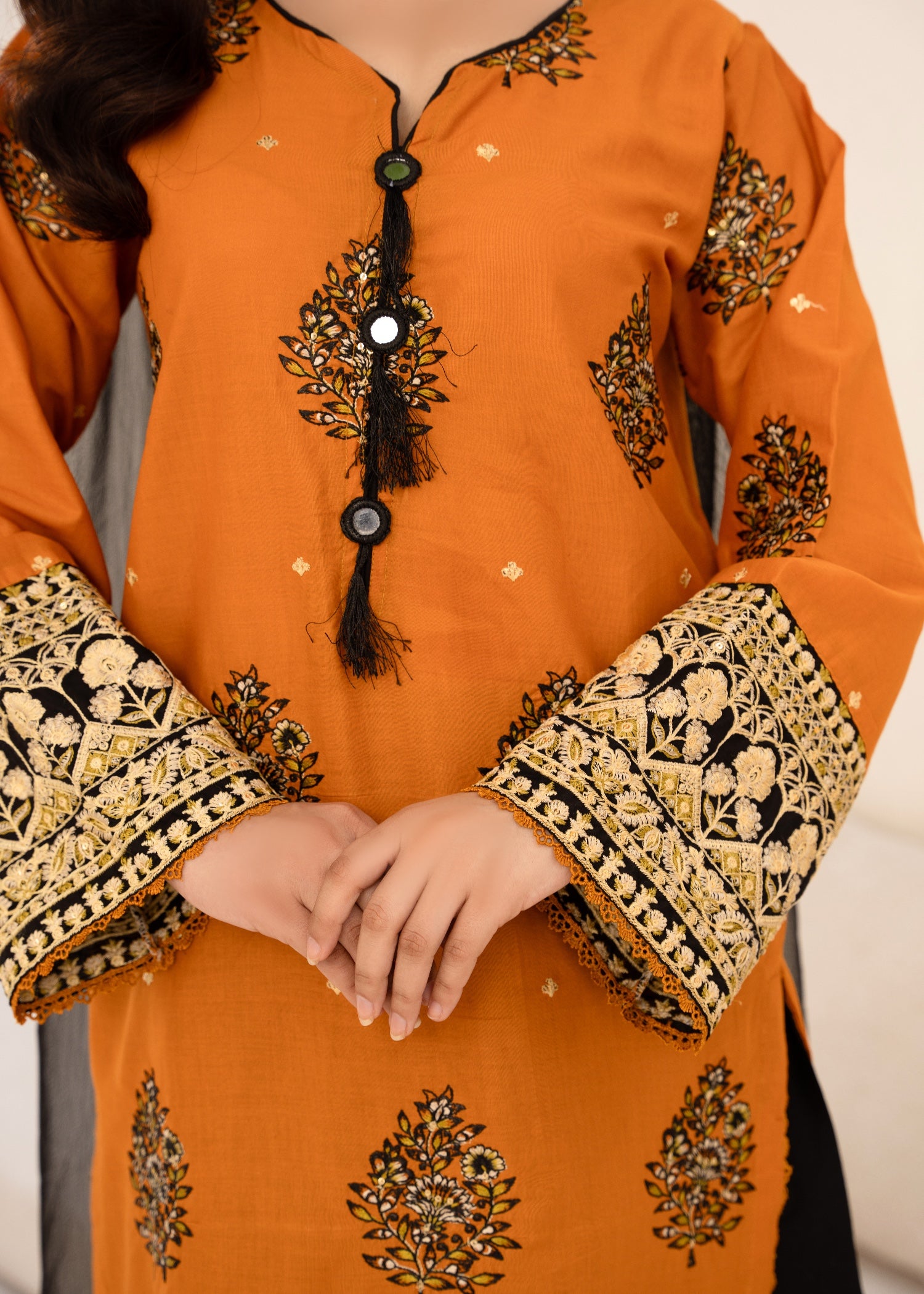 cambric Kurta Set in Yellow-orange