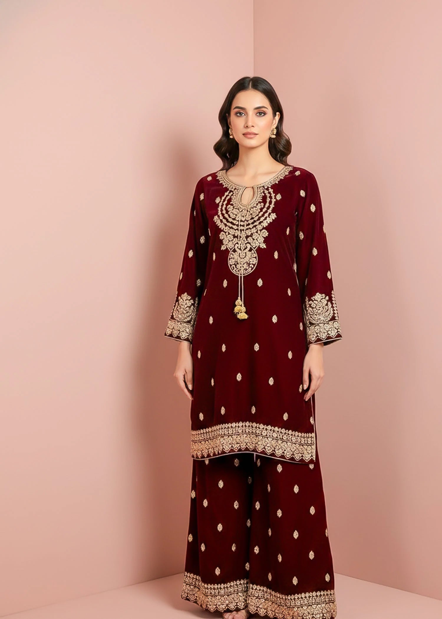 chinese micro velvet 9000 Kurta Set in Maroon