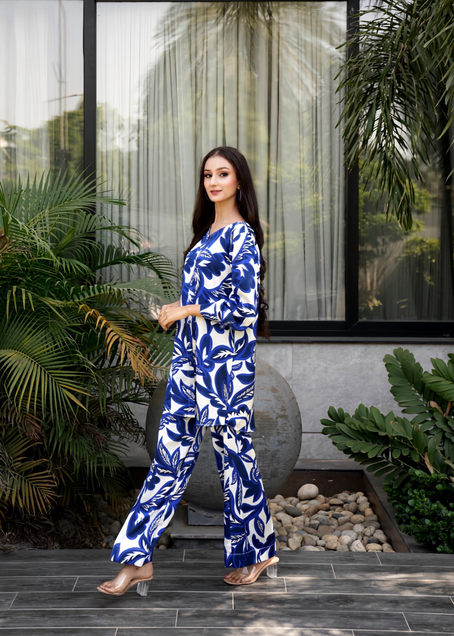 satin silk Co ord Sets in Royal blue, cerulean, white