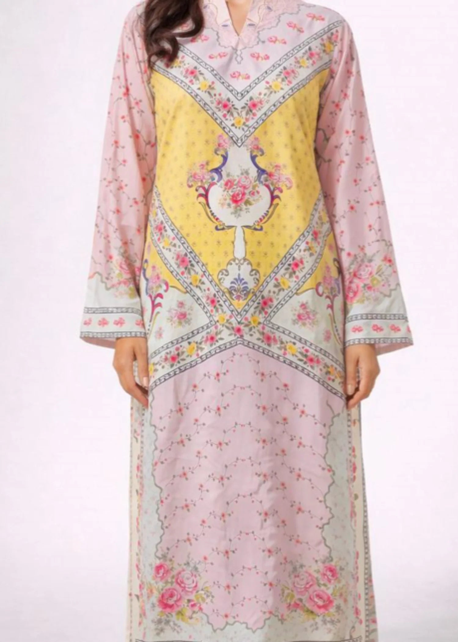 poly lawn Kurti in Pink