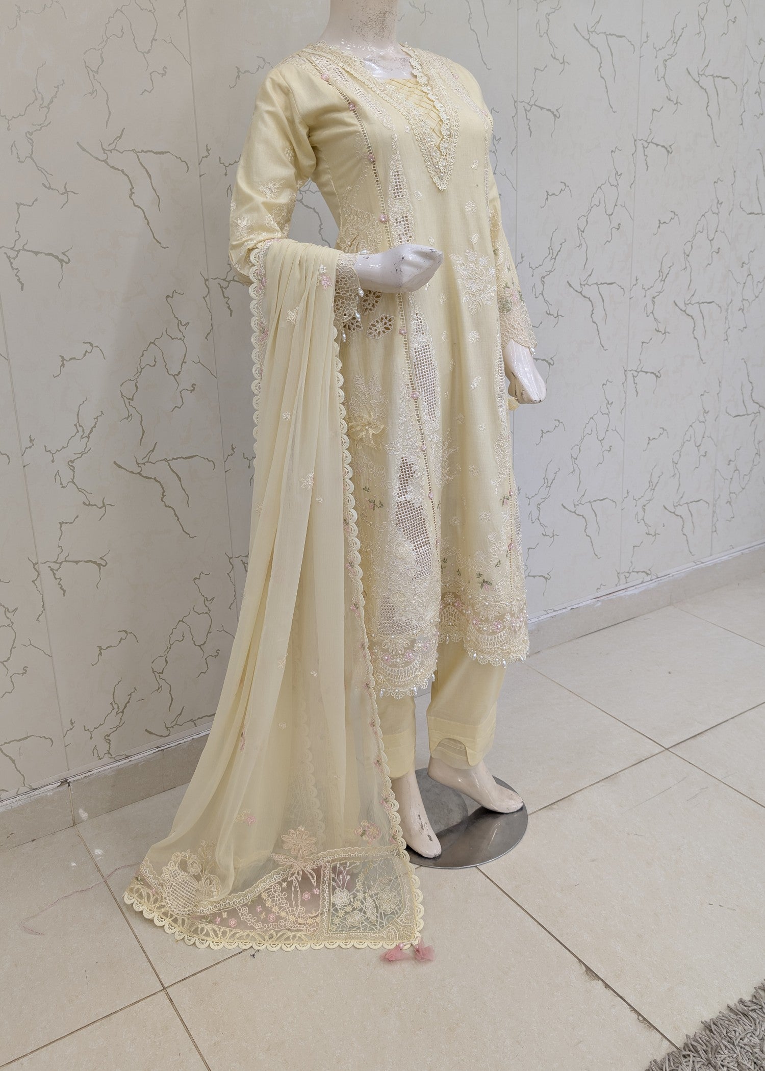 cotton Kurta Set in Light yellow