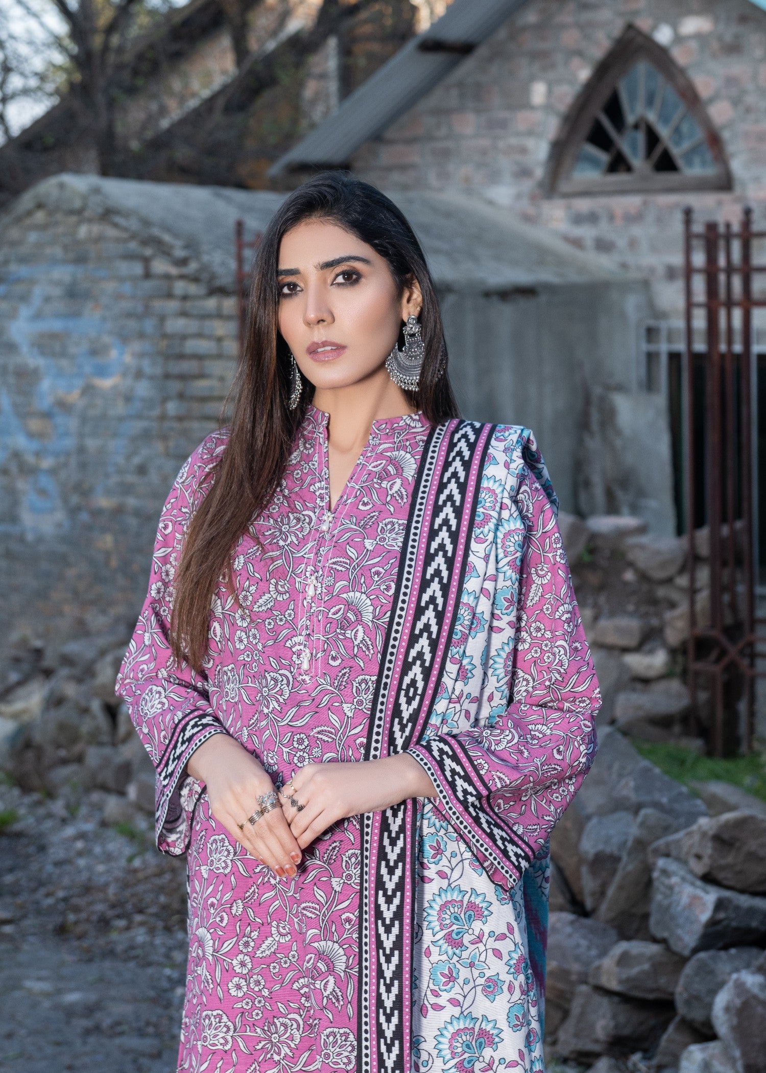 khaddar Unstitched in Mulberry