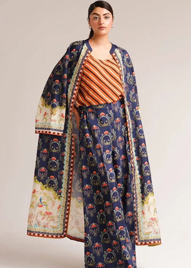 blended khaddar Gown in Navy blue