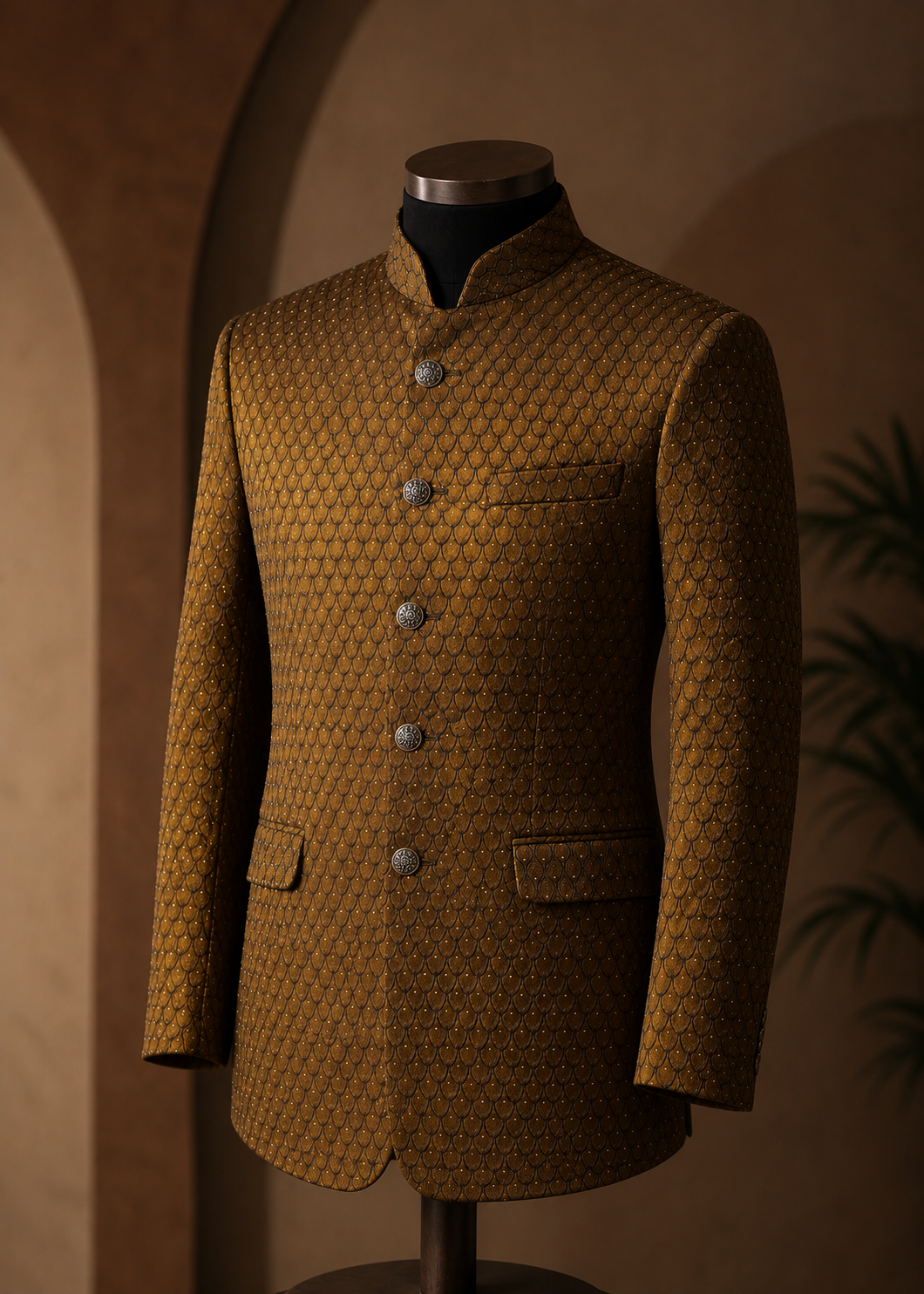 jamawar Prince Coat in Russet brown