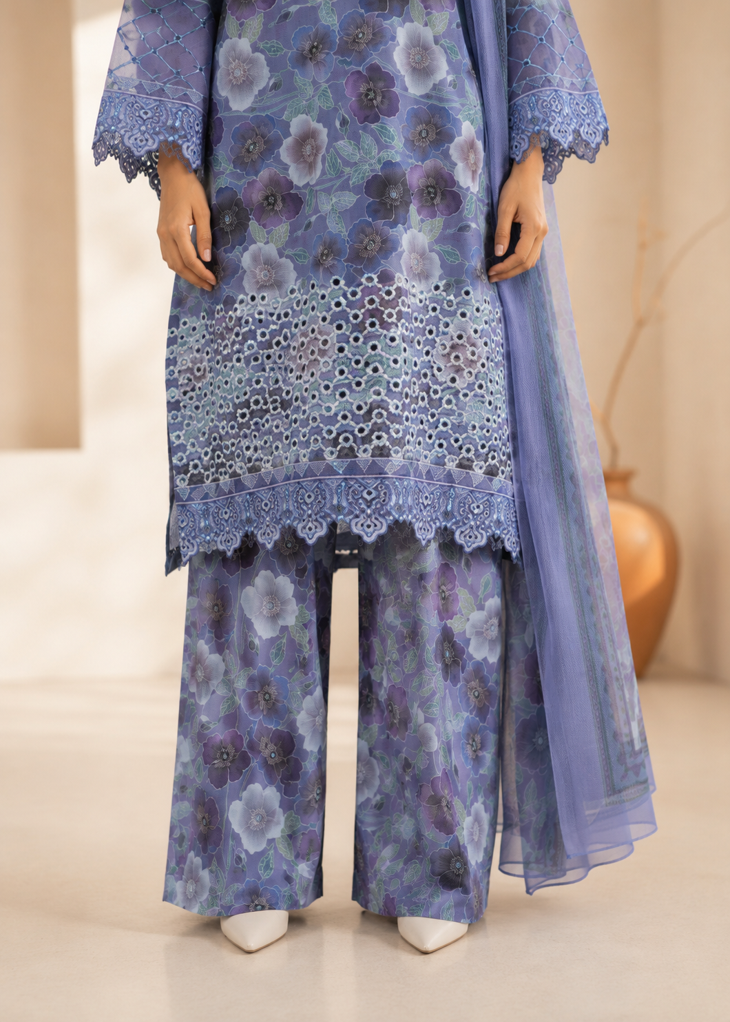 lawn Kurta Set in Teal, steel teal, shadow blue