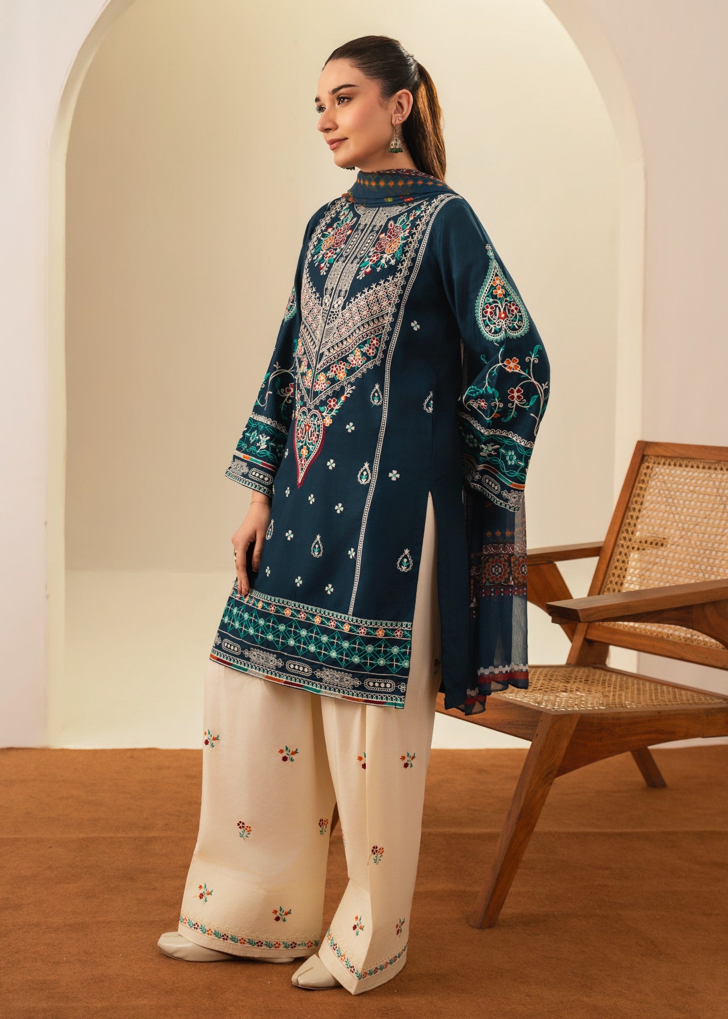 lawn Kurta Set in Teal