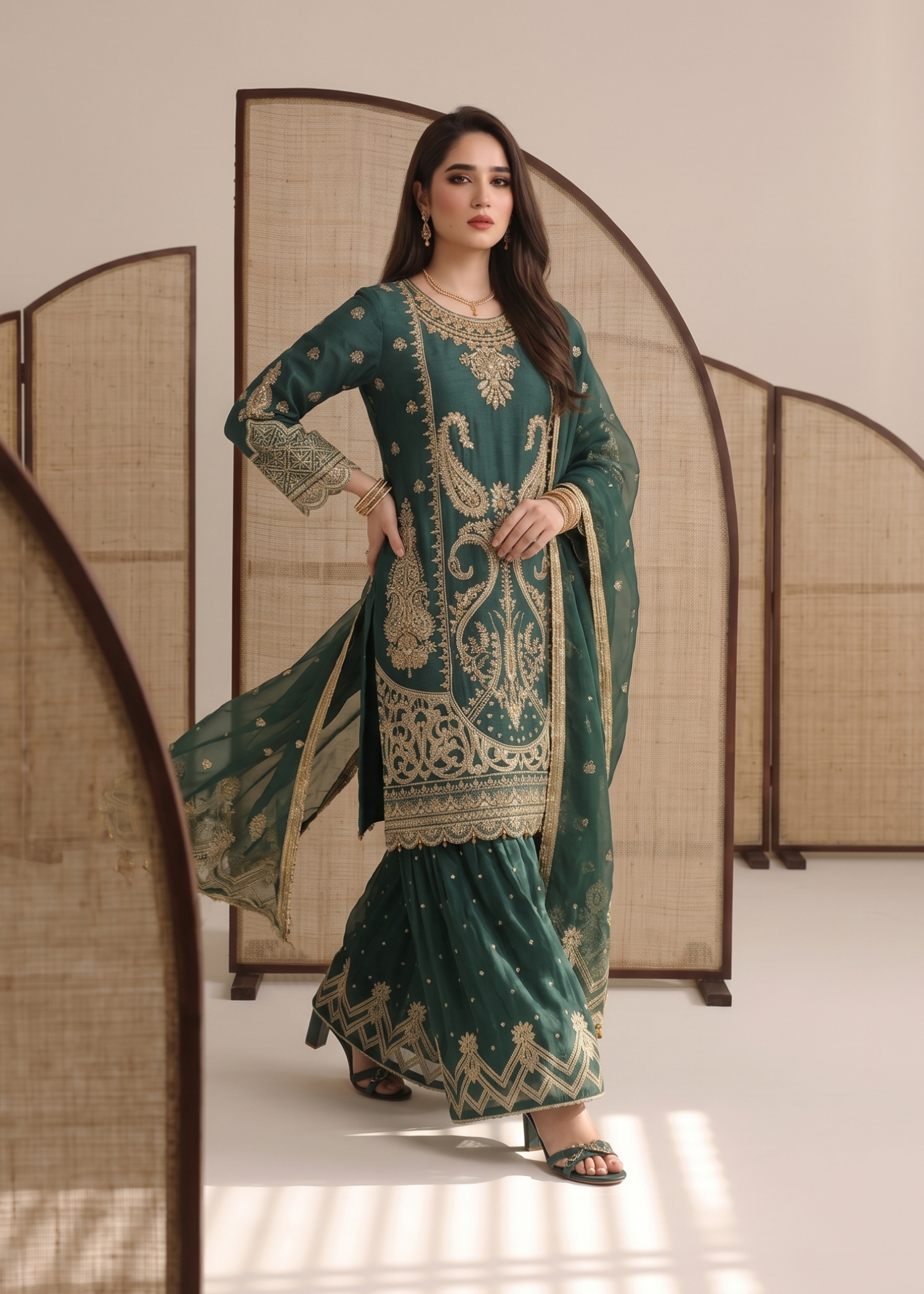organza Gharara in Teal