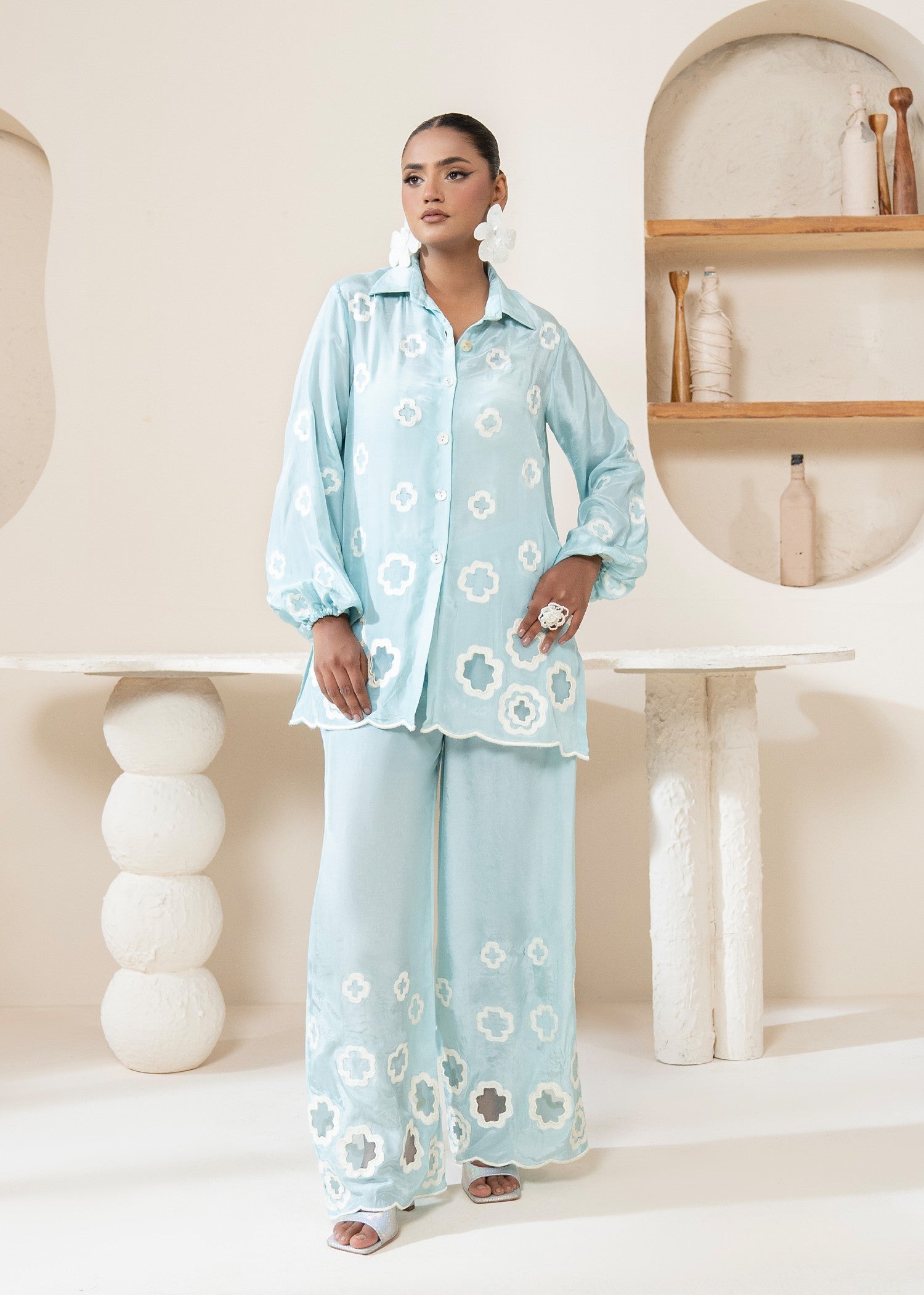 thai silk Co ord Sets in Powder blue