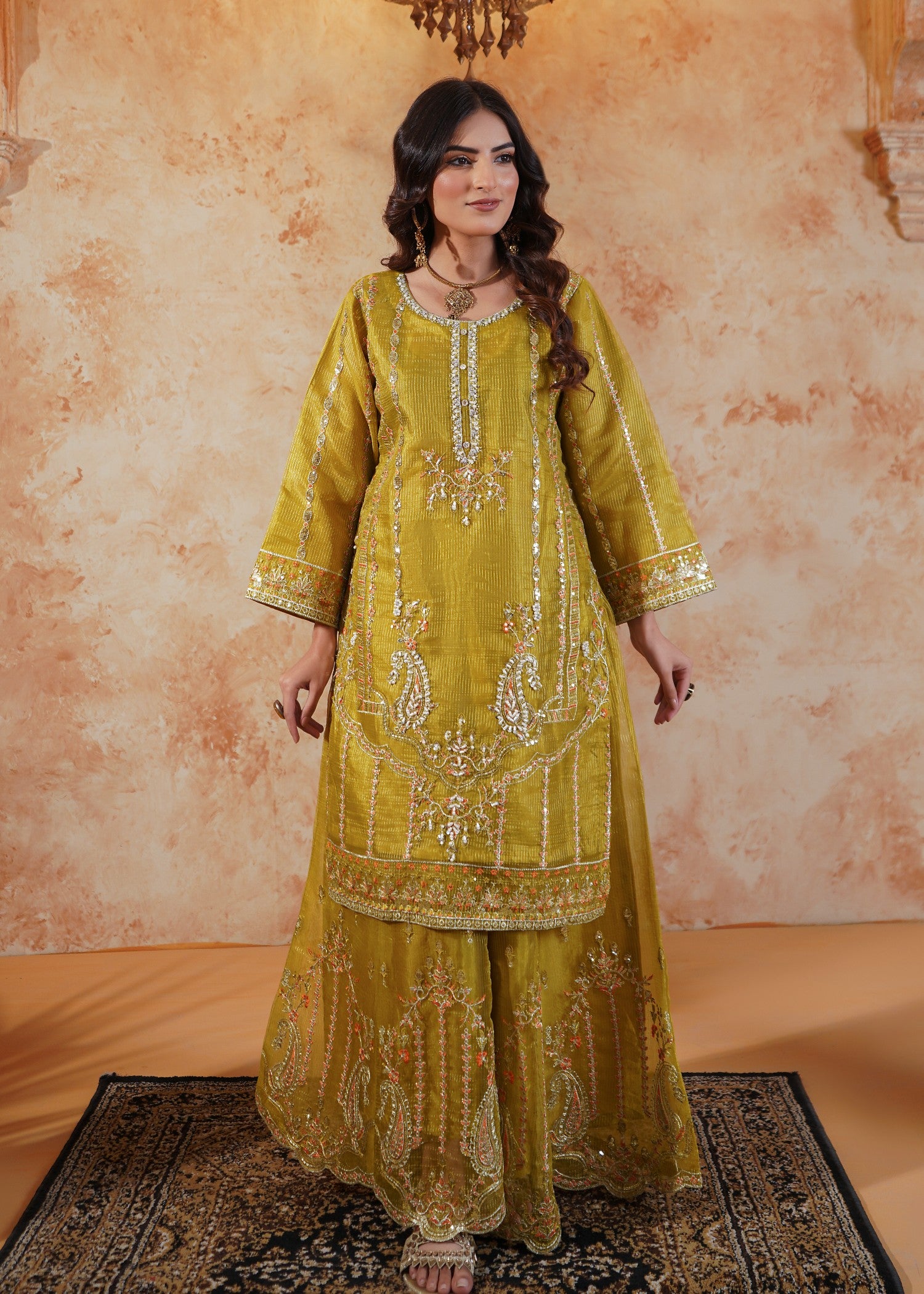 organza Sharara in Mustard
