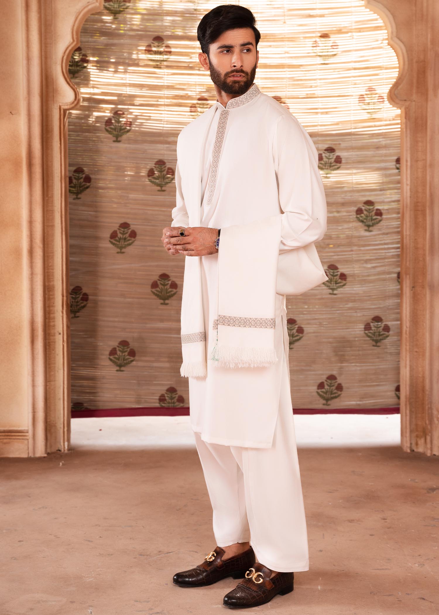 wool Shalwar Kameez in Off-white
