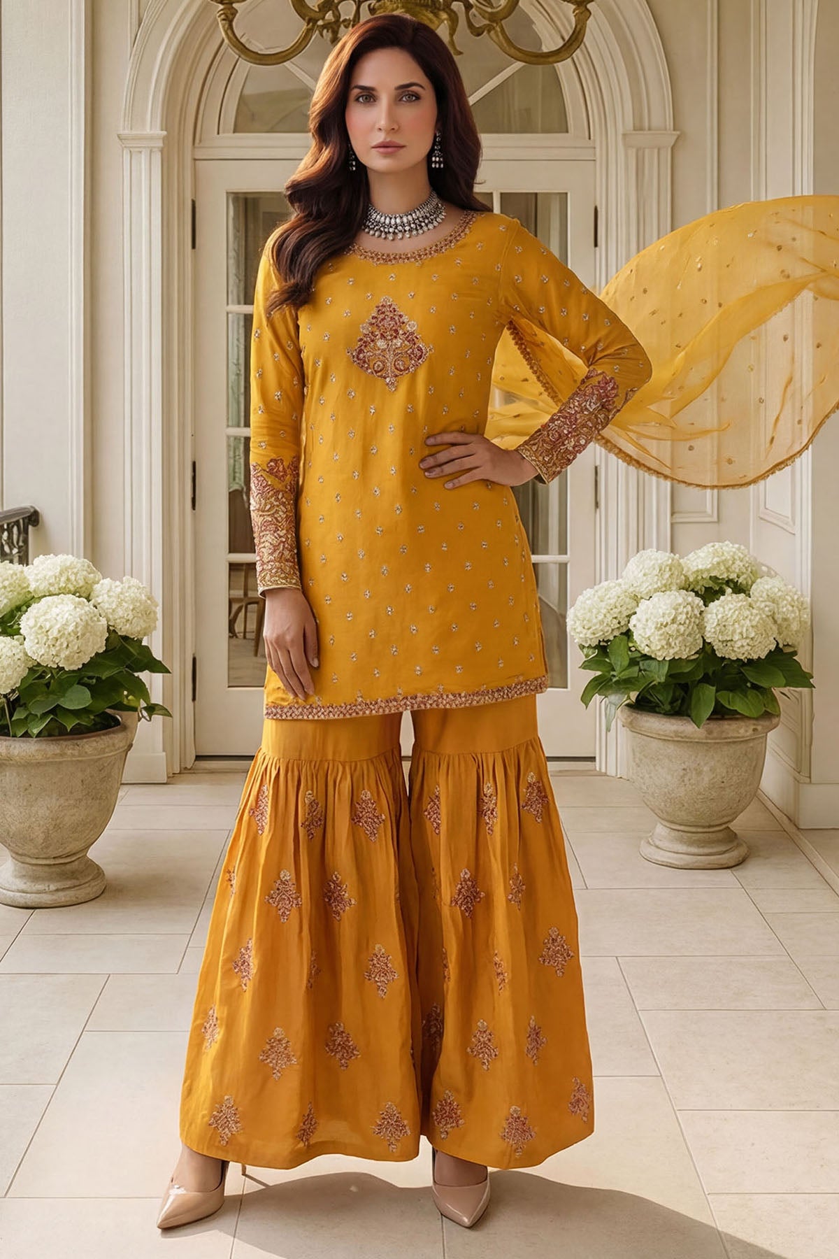 silk Gharara in Mustard