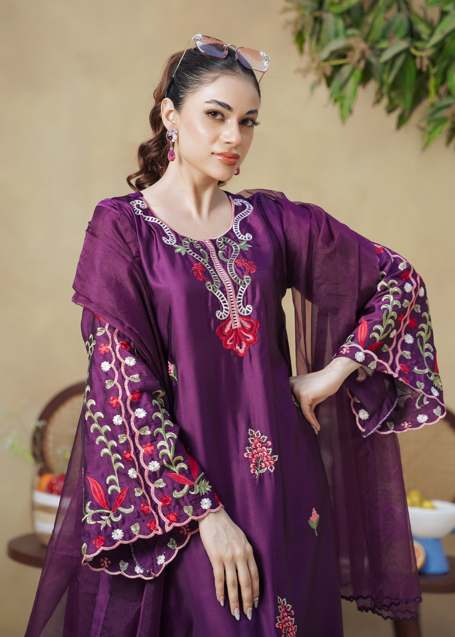 silk Kaftan in Plum
