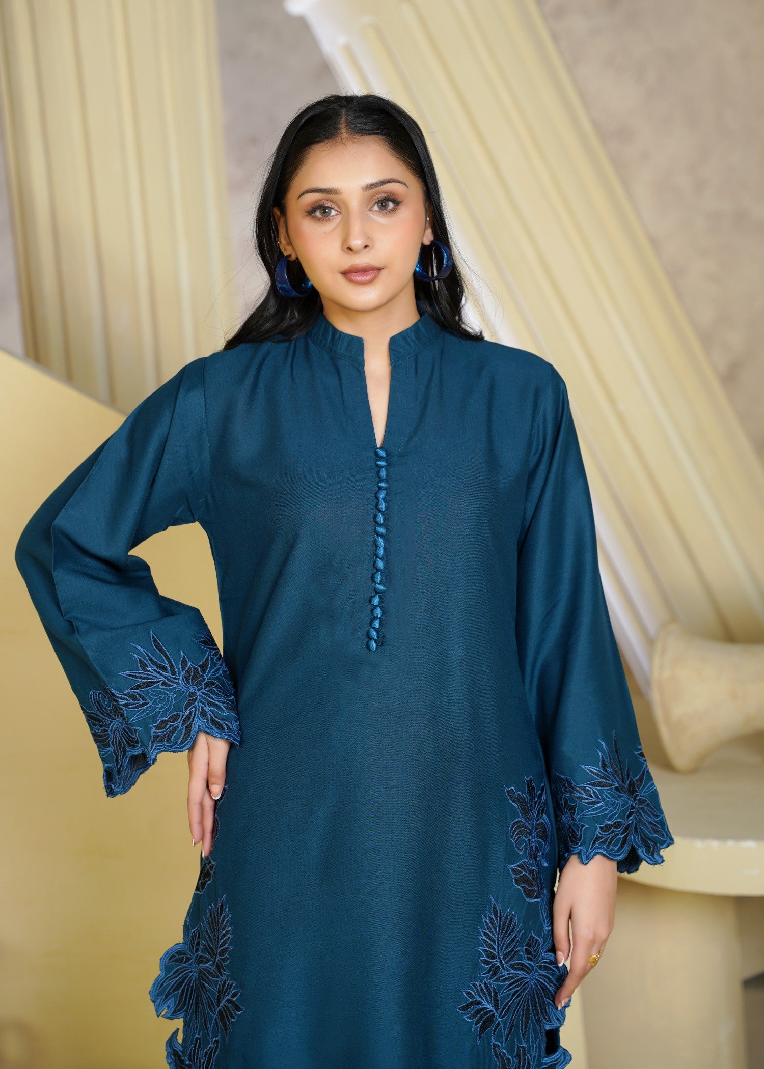 linen chambray Kurta Set in Teal