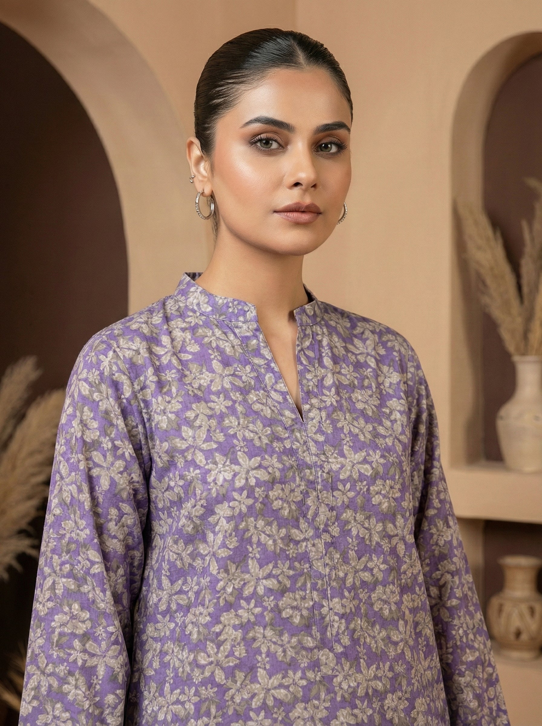 ribbed lawn Kurta Set in Multi
