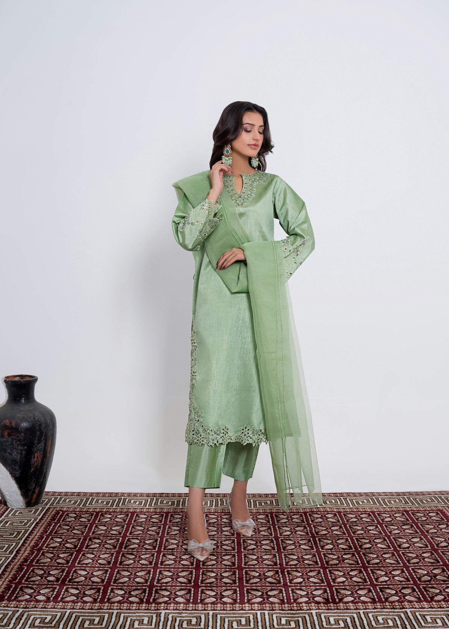 pk raw silk Kurta Set in Pastel green