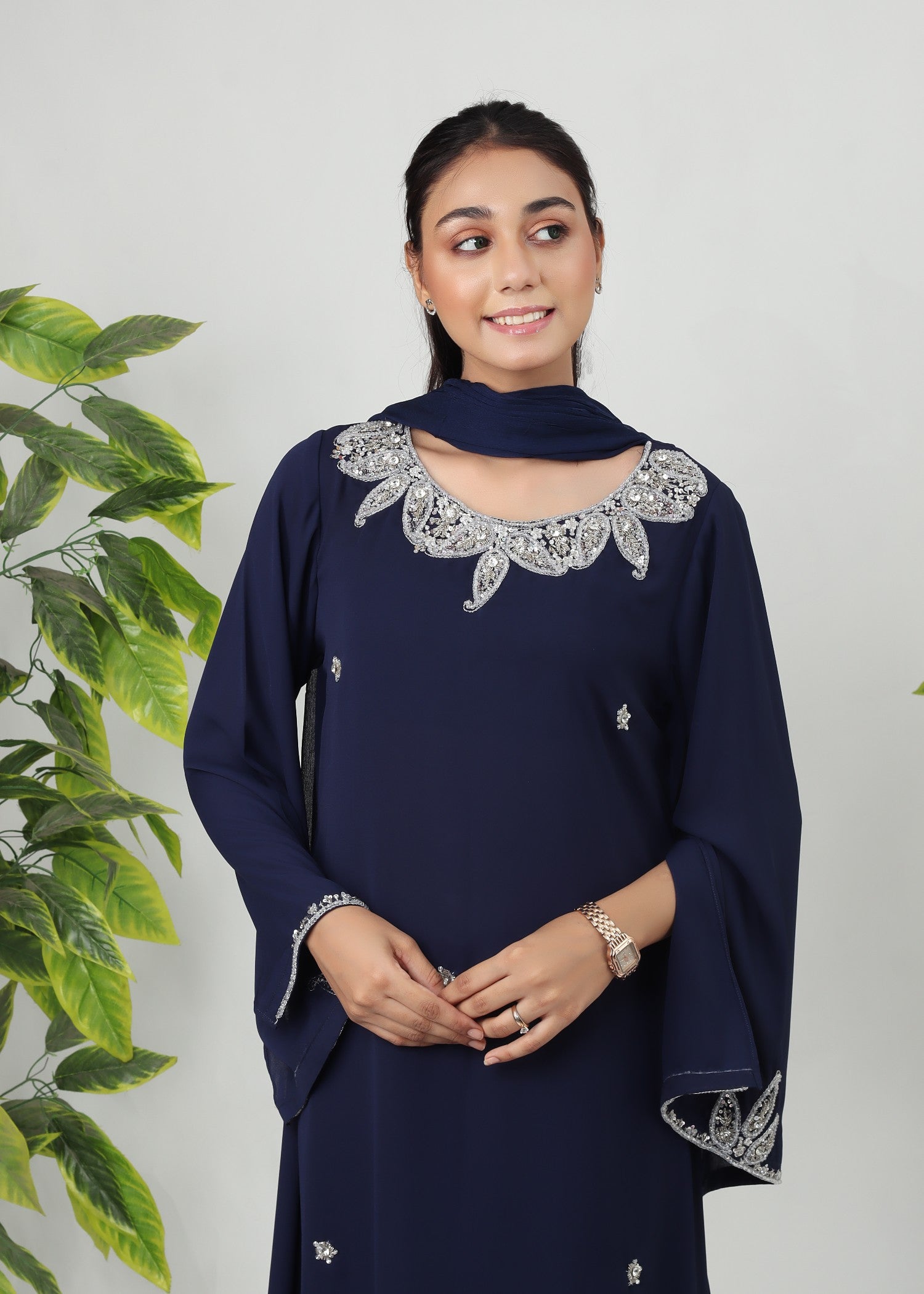 georgette chiffon Kurta Set in Navy blue, midnight blue, dark blue