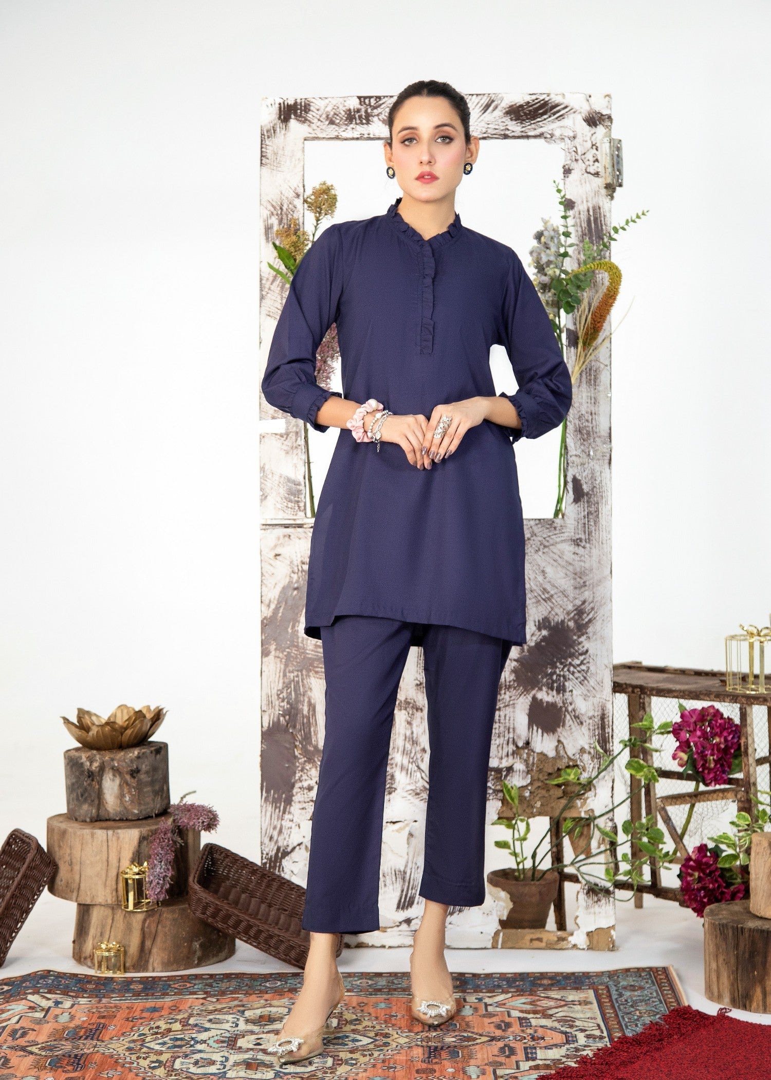 blended satin Co Ord Sets in Navy blue